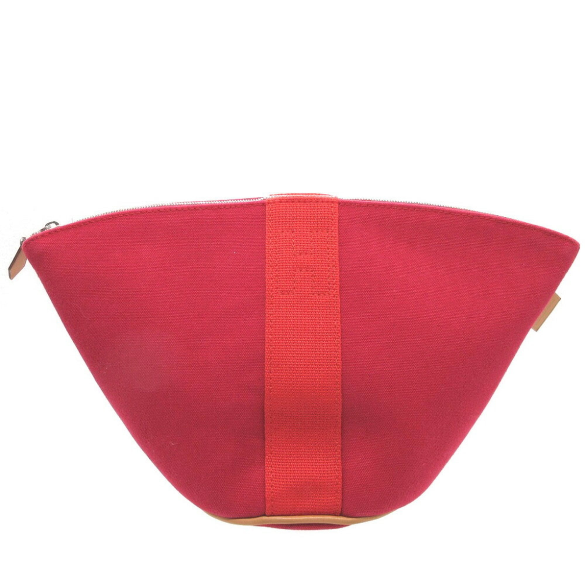 Hermes Prune Rouge Vif Canvas Pouch (Pre-Owned)