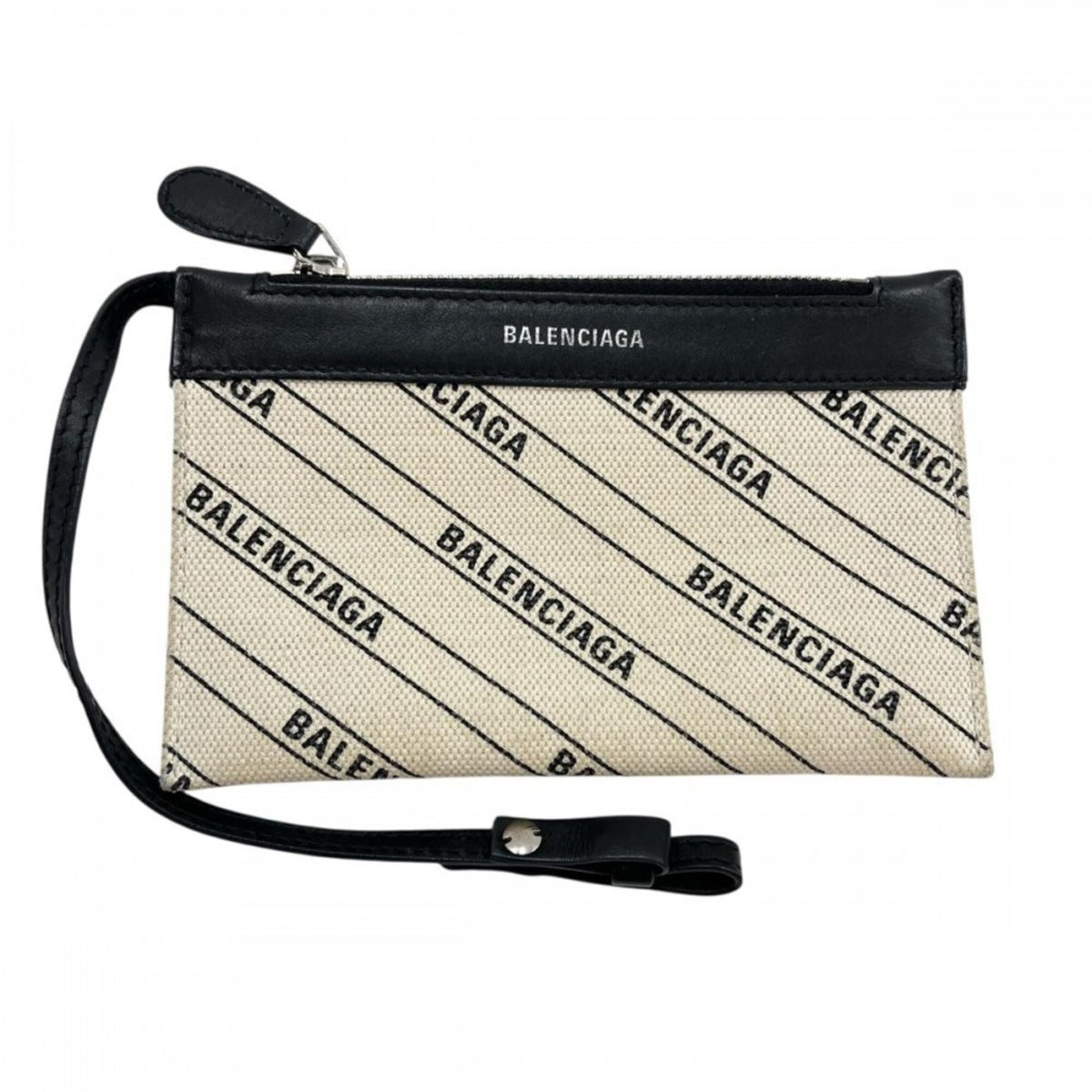 Balenciaga Black White Leather Canvas Handbag Pouch Shoulder Bag (Pre-Owned)