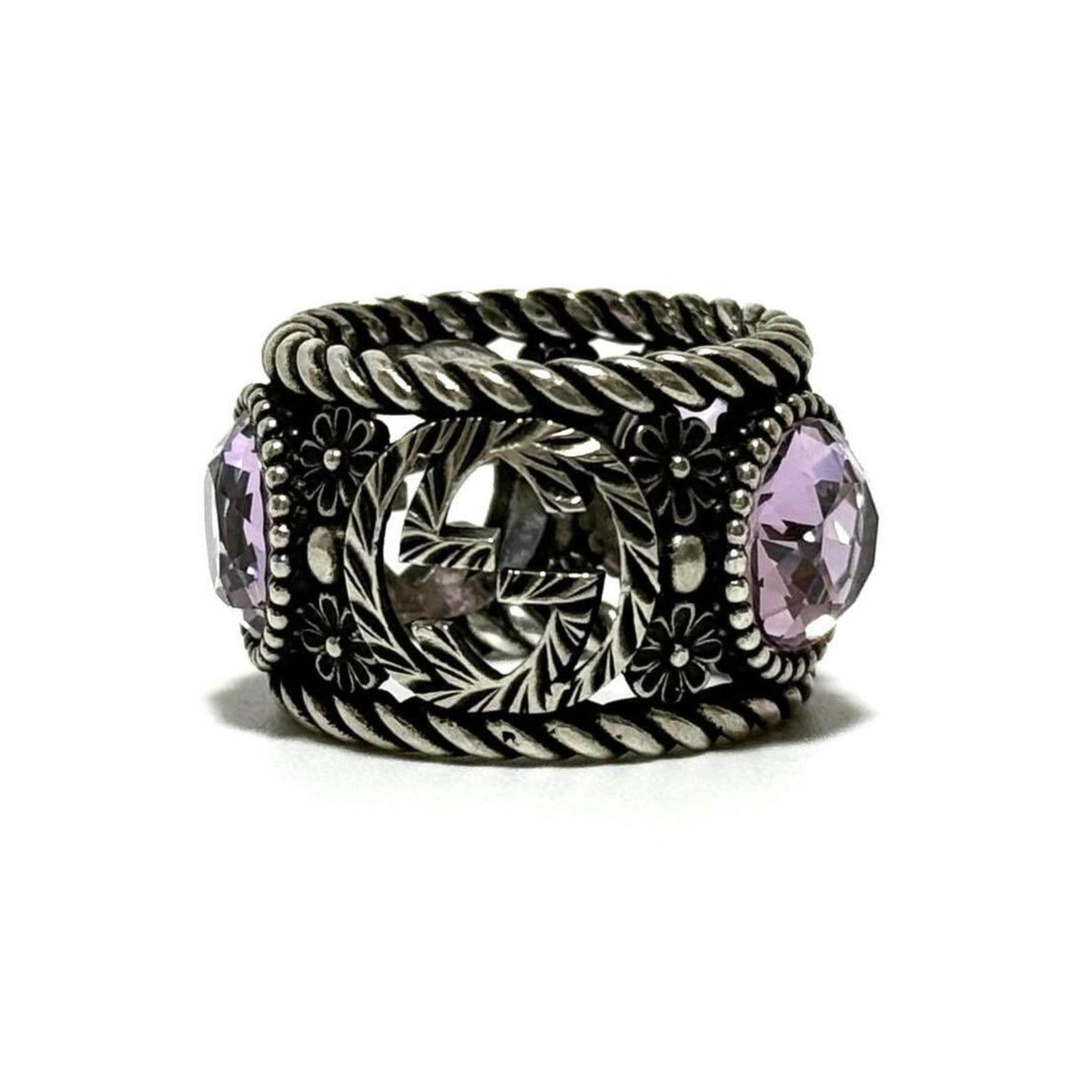 Gucci Silver Rhinestone Silver 925 Band Ring (Pre-Owned)