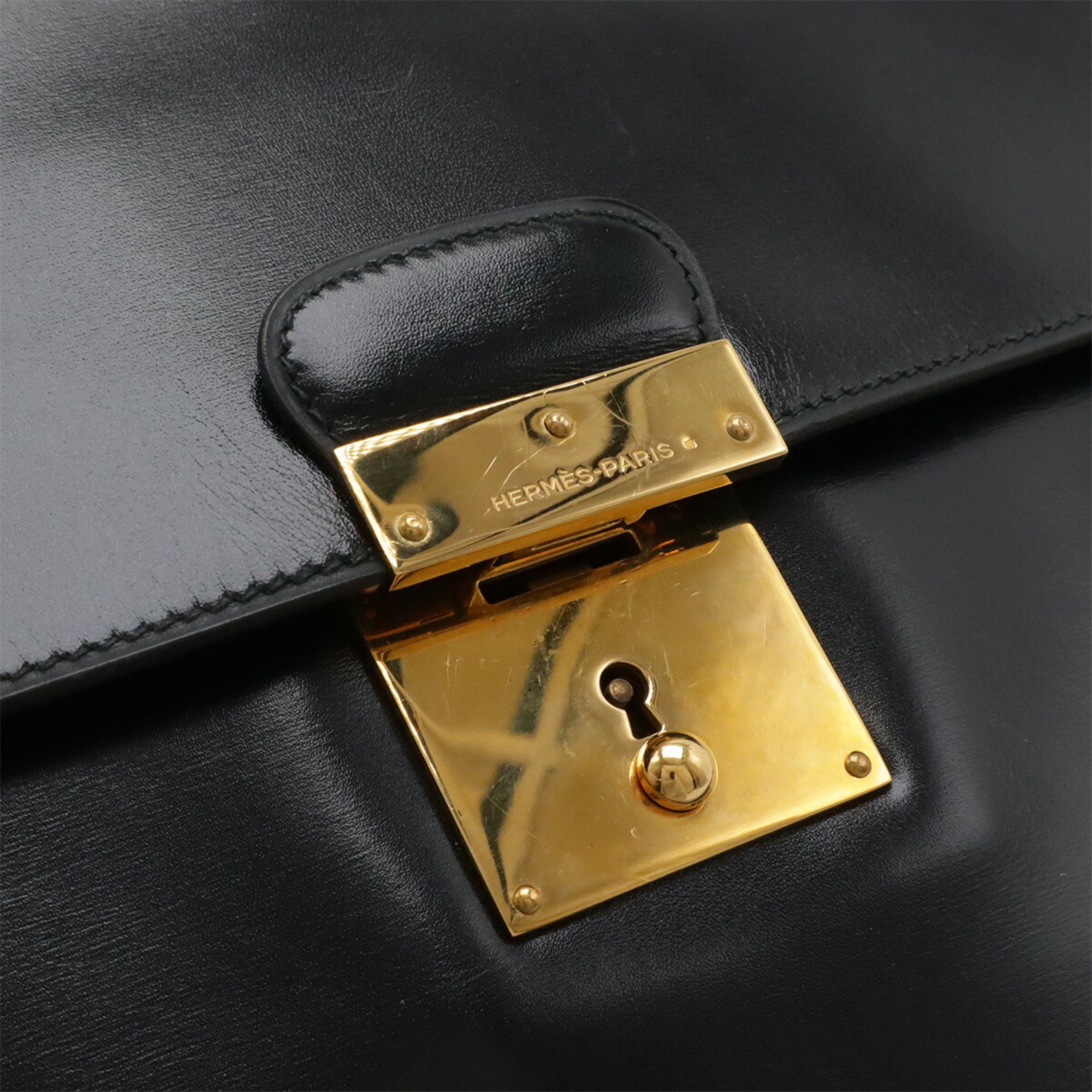 Hermes Black Box Calf Leather Clutch Bag Handbag (Pre-Owned)