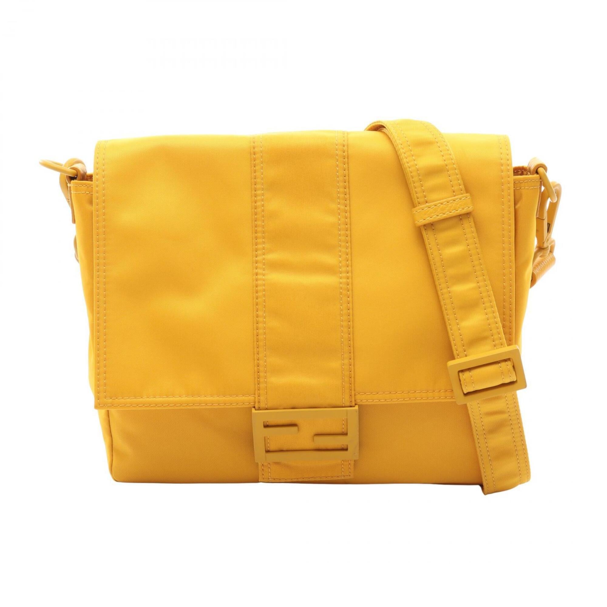 Fendi Yellow Nylon Leather Baguette Bag Messenger Bag Shoulder Bag (Pre-Owned)