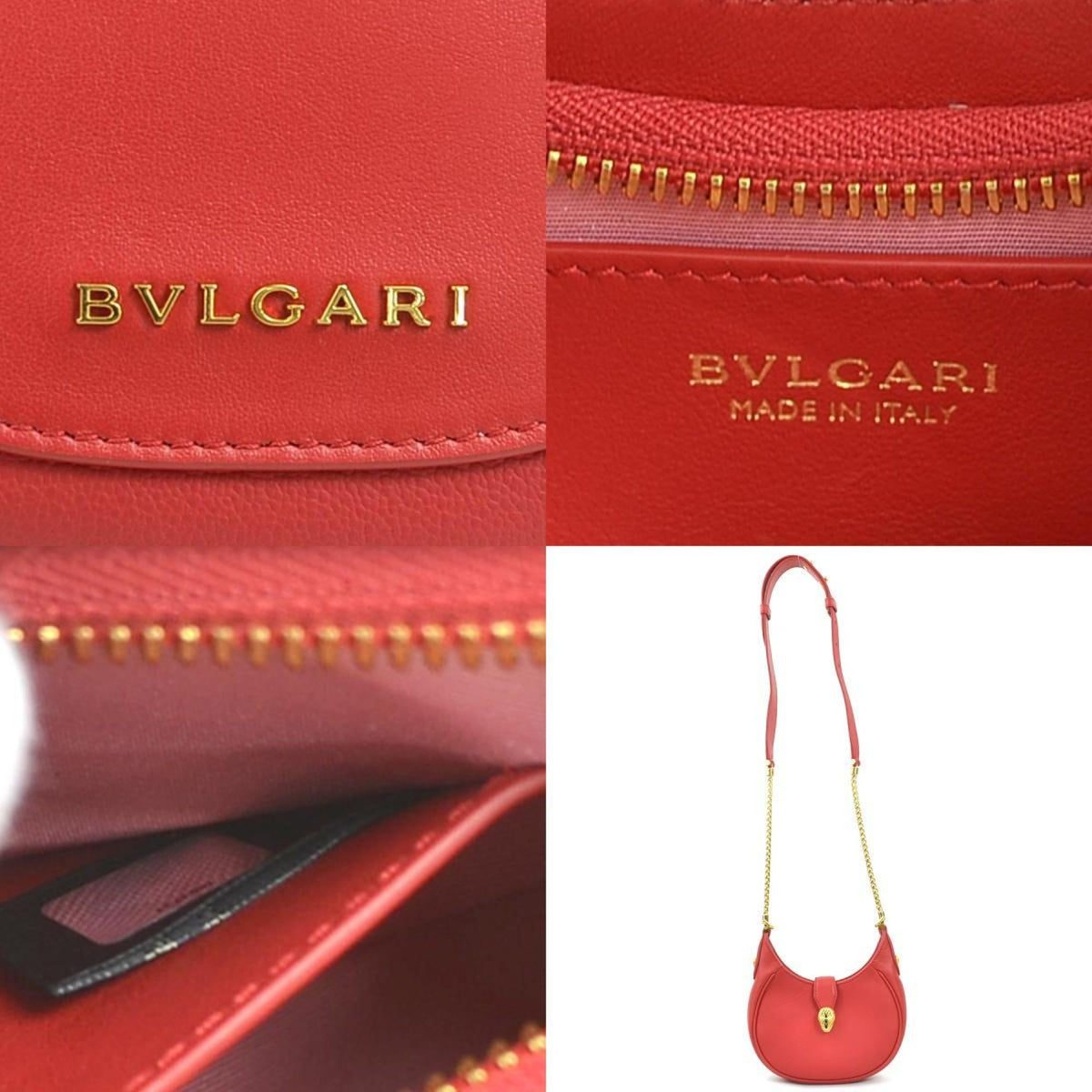 Bvlgari Red Color Leather Handbag Shoulder Bag (Pre-Owned)