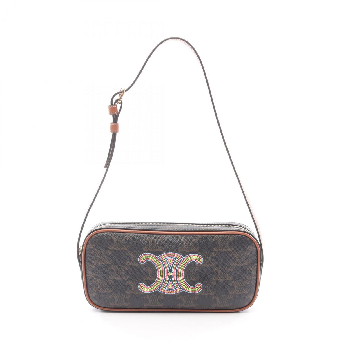 Celine Black Brown Coated Canvas Leather Shoulder Bag (Pre-Owned)