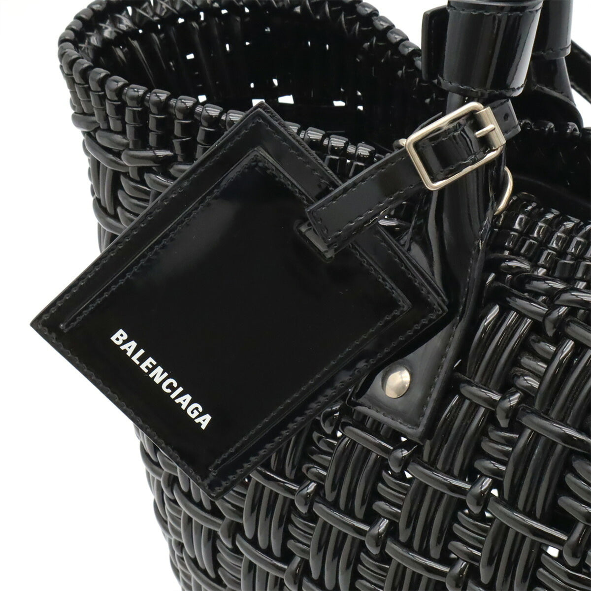Balenciaga Black Vinyl Basket Handbag Shoulder Bag (Pre-Owned)