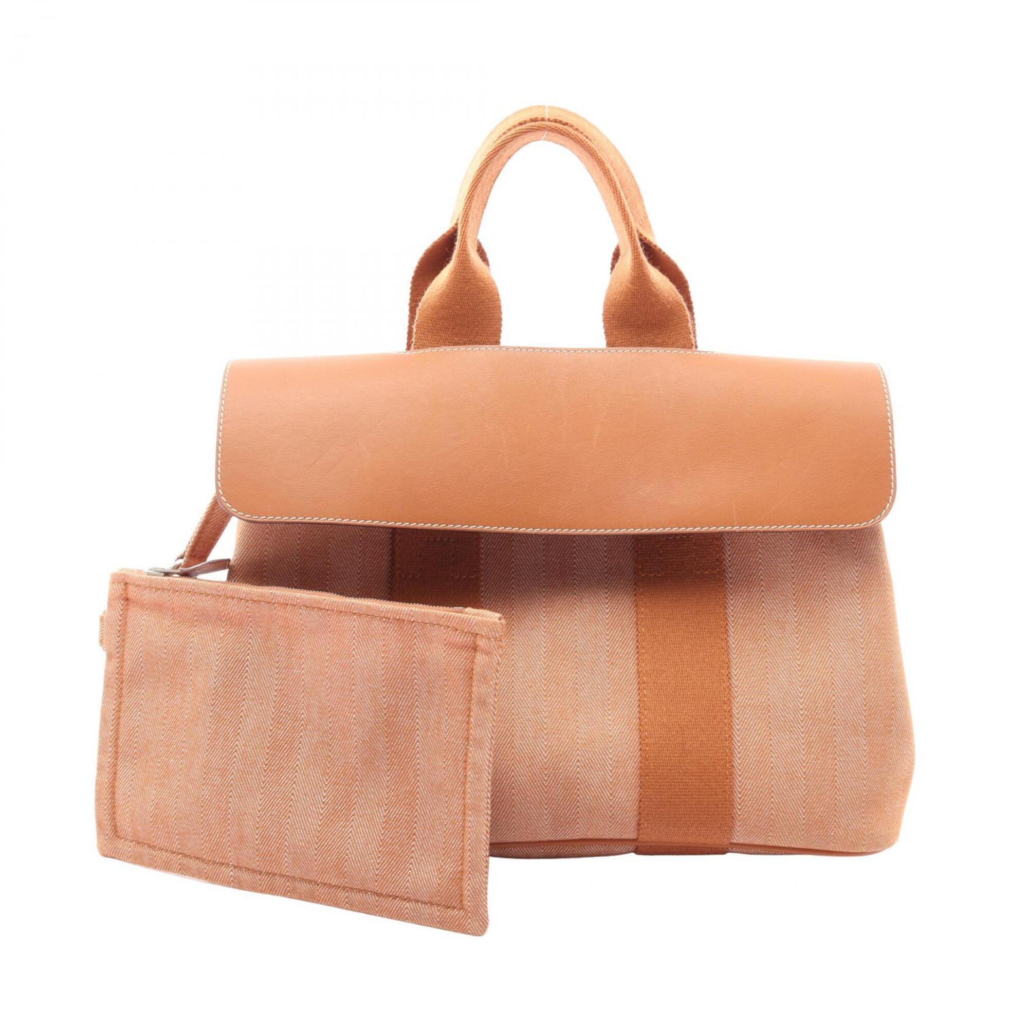 Hermes Brown Toile Chevron Swift Leather Handbag (Pre-Owned)