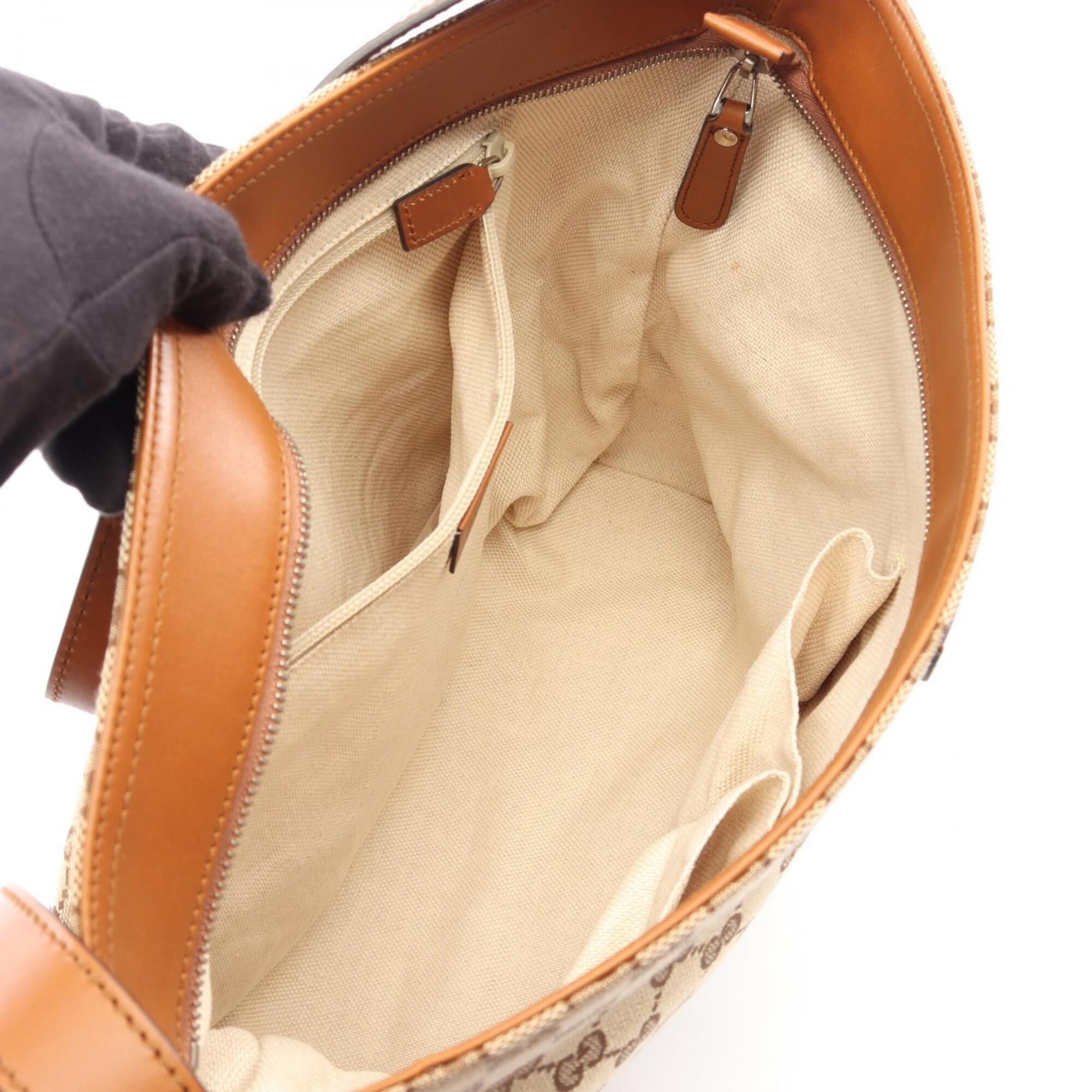 Gucci Sherry Line Beige Brown Canvas Leather Handbag Shoulder Bag (Pre-Owned)