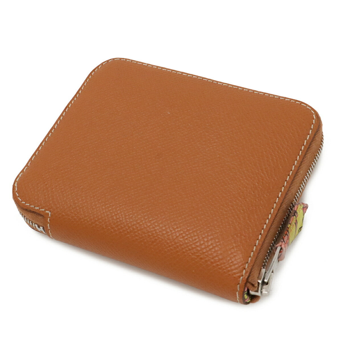 Hermes Cognac Epsom Leather Silk Coin Purse/Coin Case (Pre-Owned)