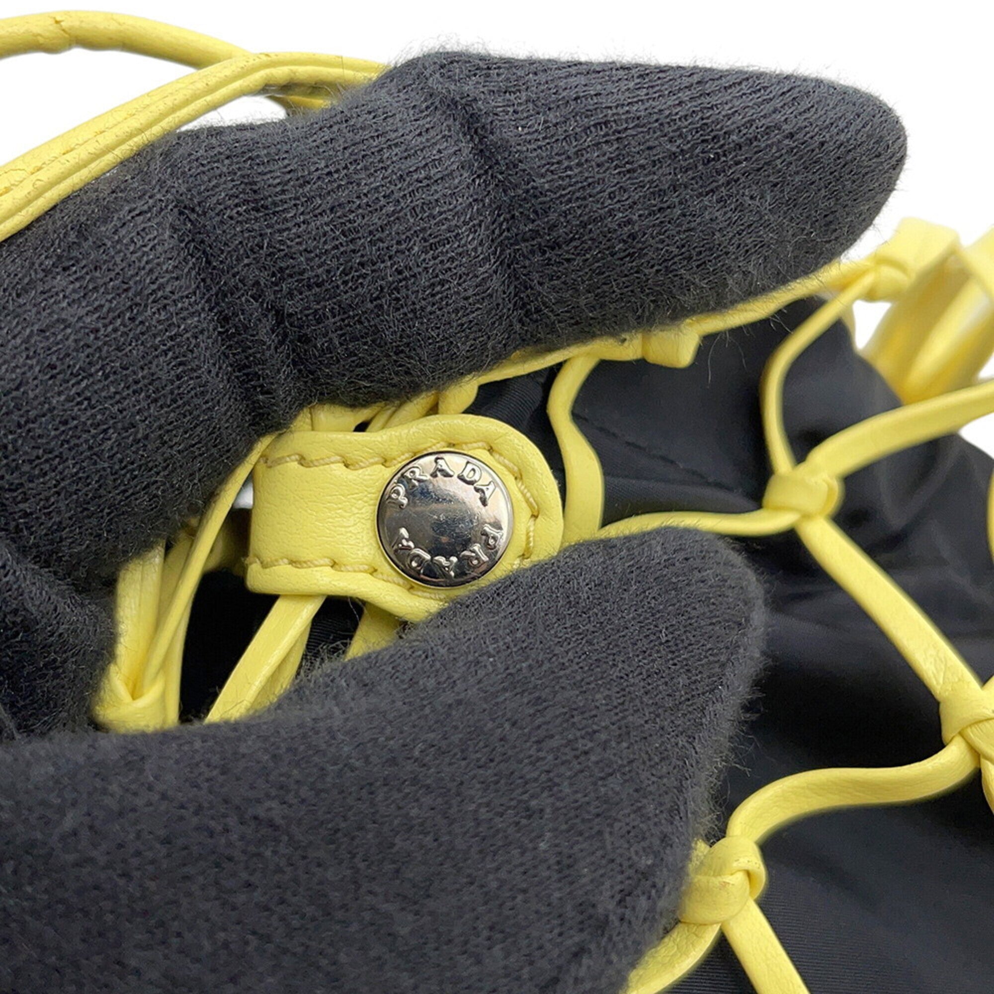 Prada Black Yellow Mesh Handbag Tote Bag (Pre-Owned)
