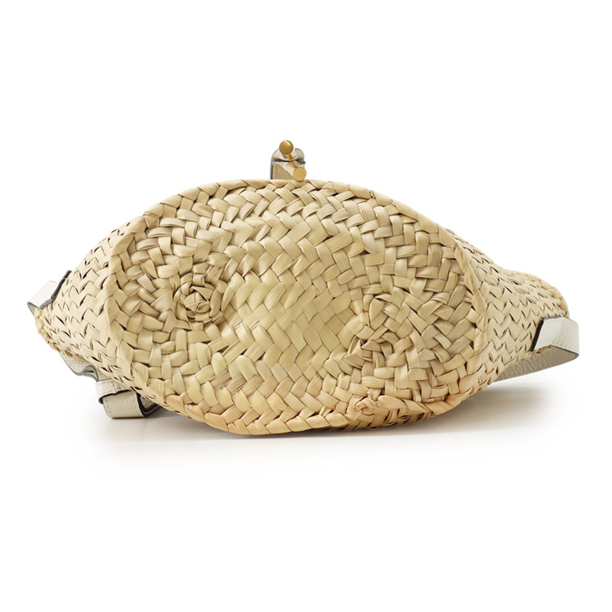 Chloé Marcie White Raffia Leather Handbag Shoulder Bag (Pre-Owned)