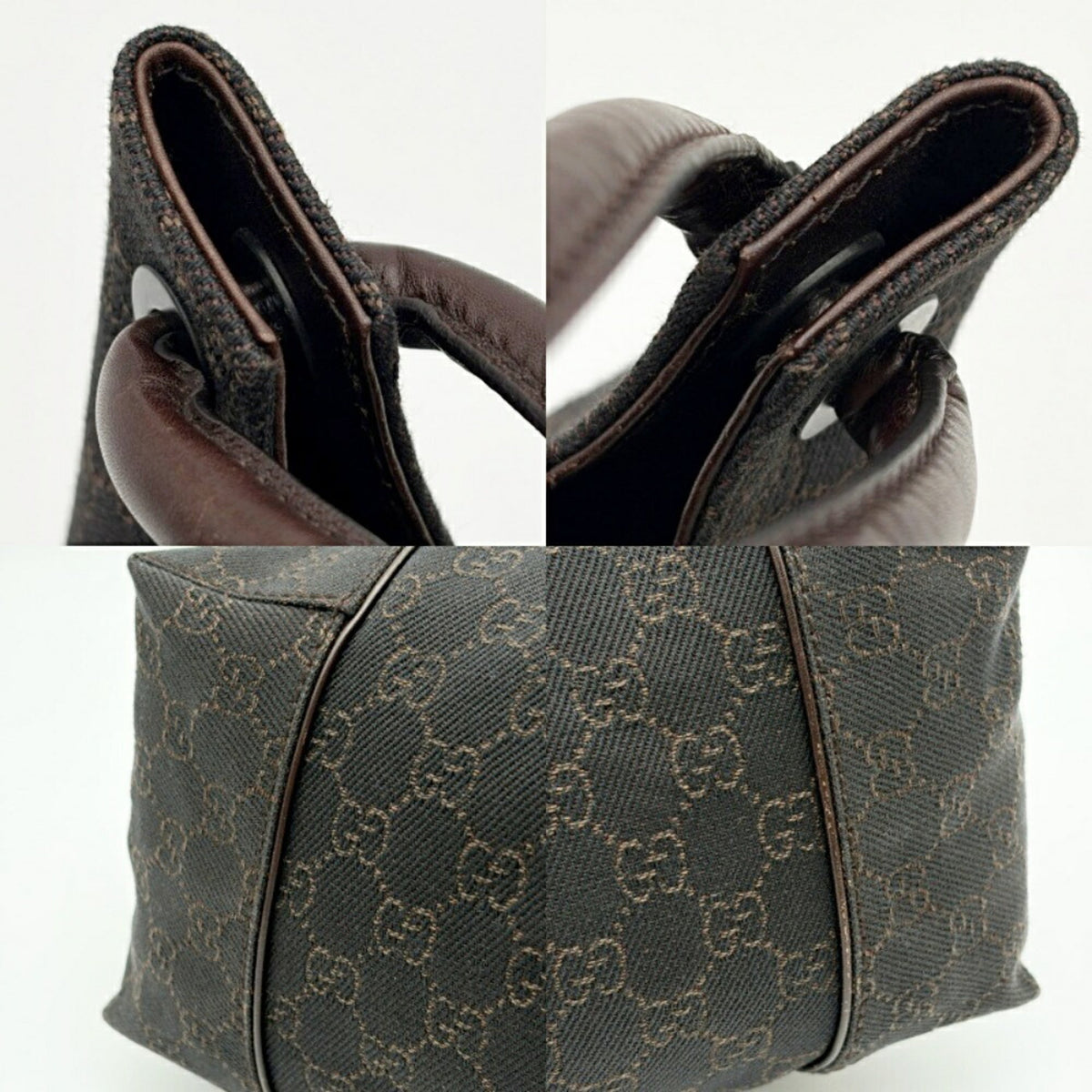 Gucci Dark Brown Gg Canvas Leather Shoulder Bag (Pre-Owned)