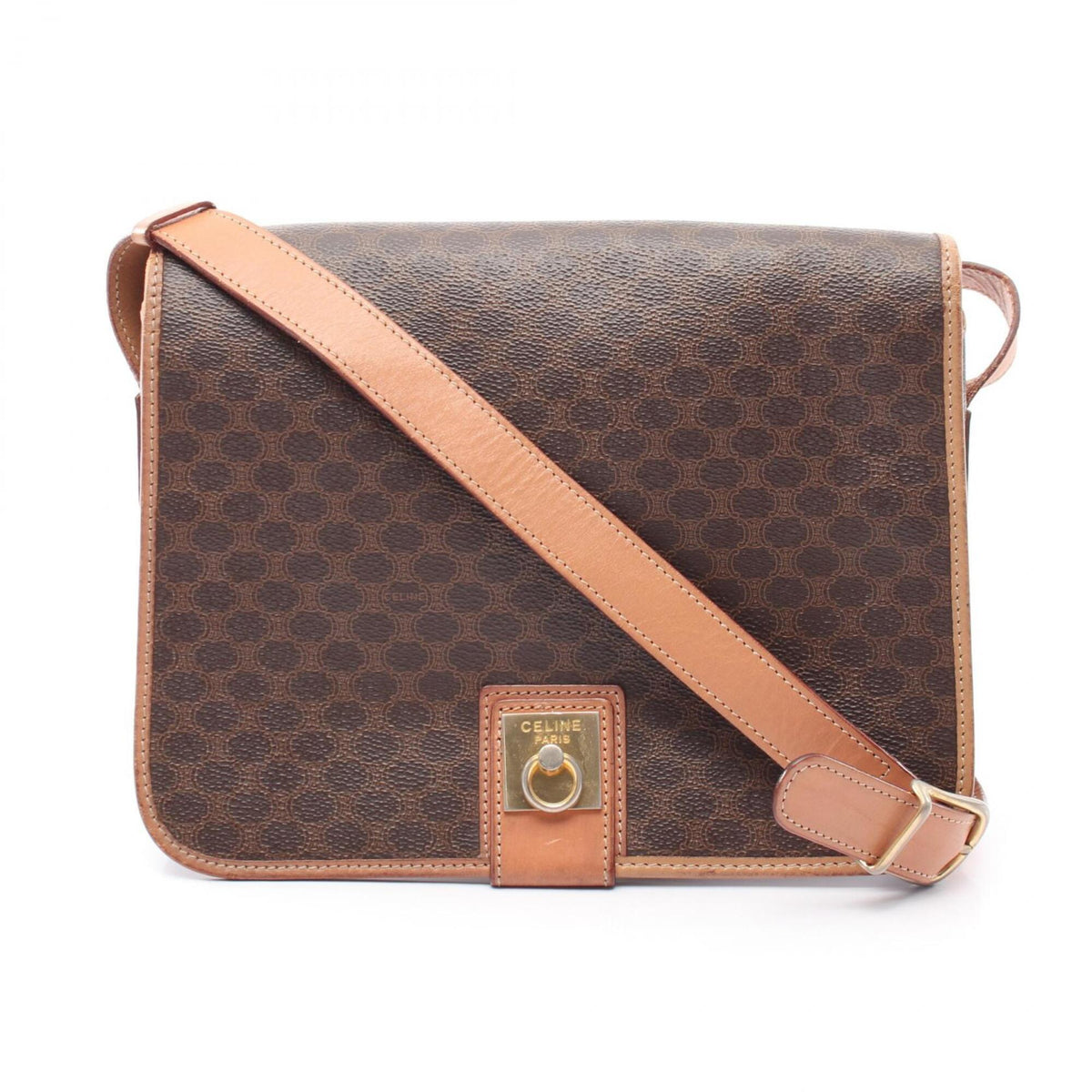 Celine Beige Brown Coated Canvas Leather Shoulder Bag (Pre-Owned)