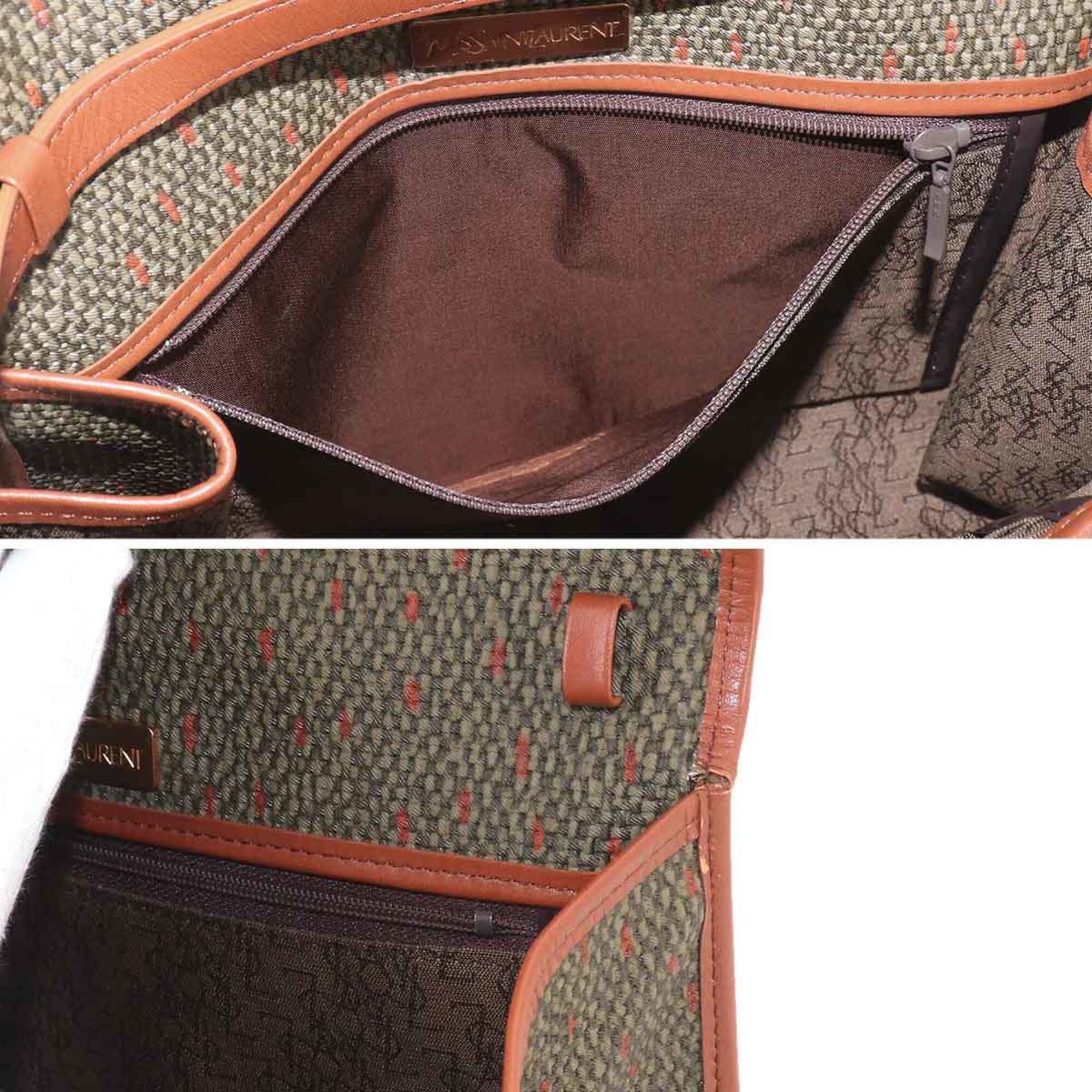 Yves Saint Laurent Brown Green Pvc Leather Handbag Shoulder Bag (Pre-Owned)