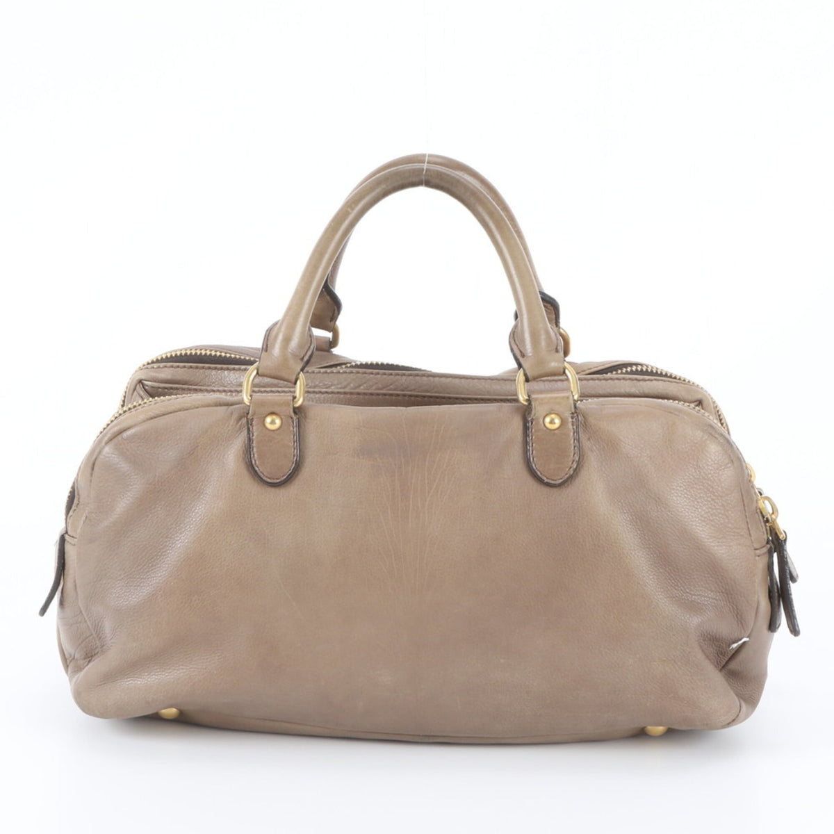 Miu Miu Green Khaki Leather Boston Bag Handbag Tote Bag (Pre-Owned)