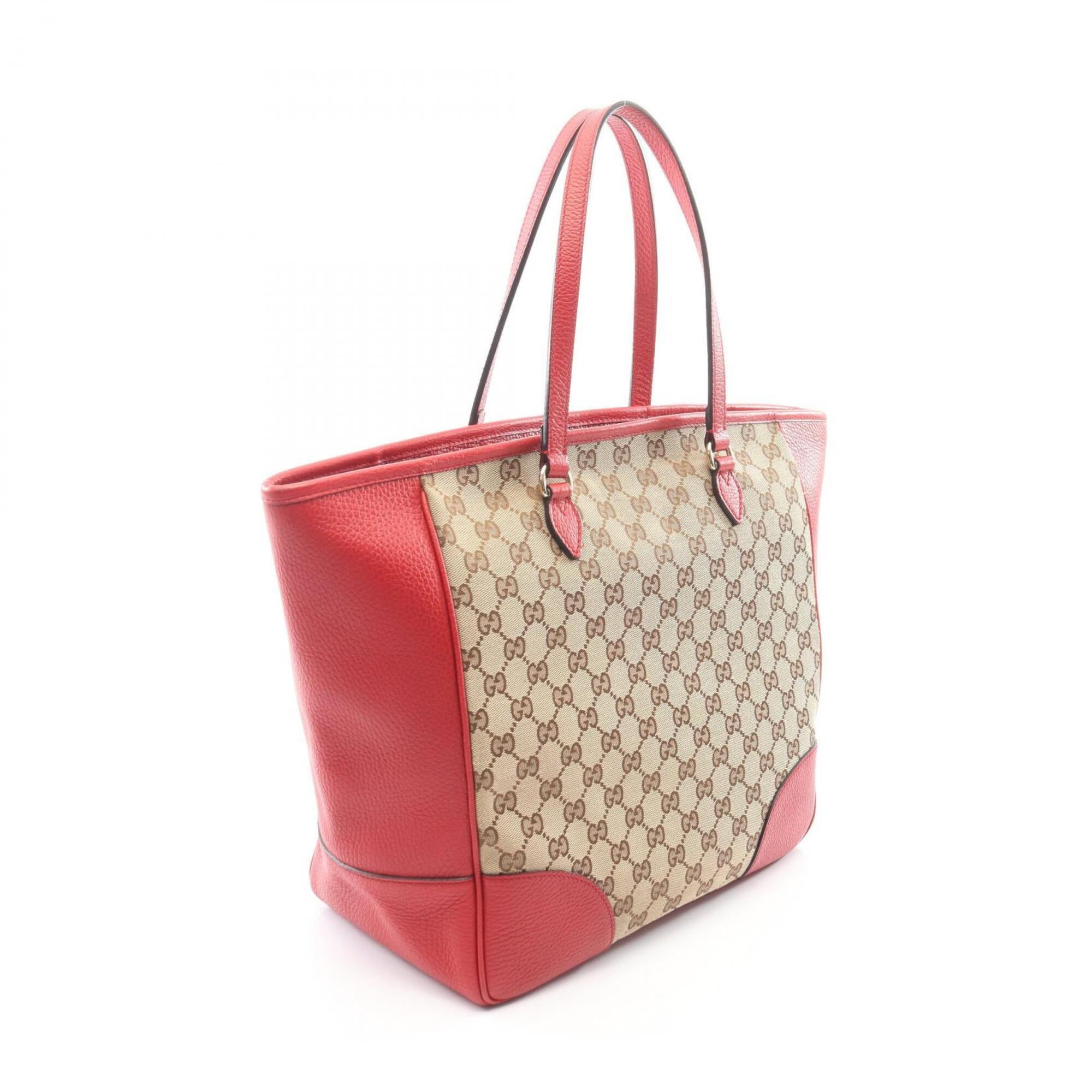 Gucci Beige Red Color Canvas Leather Handbag Tote Bag (Pre-Owned)