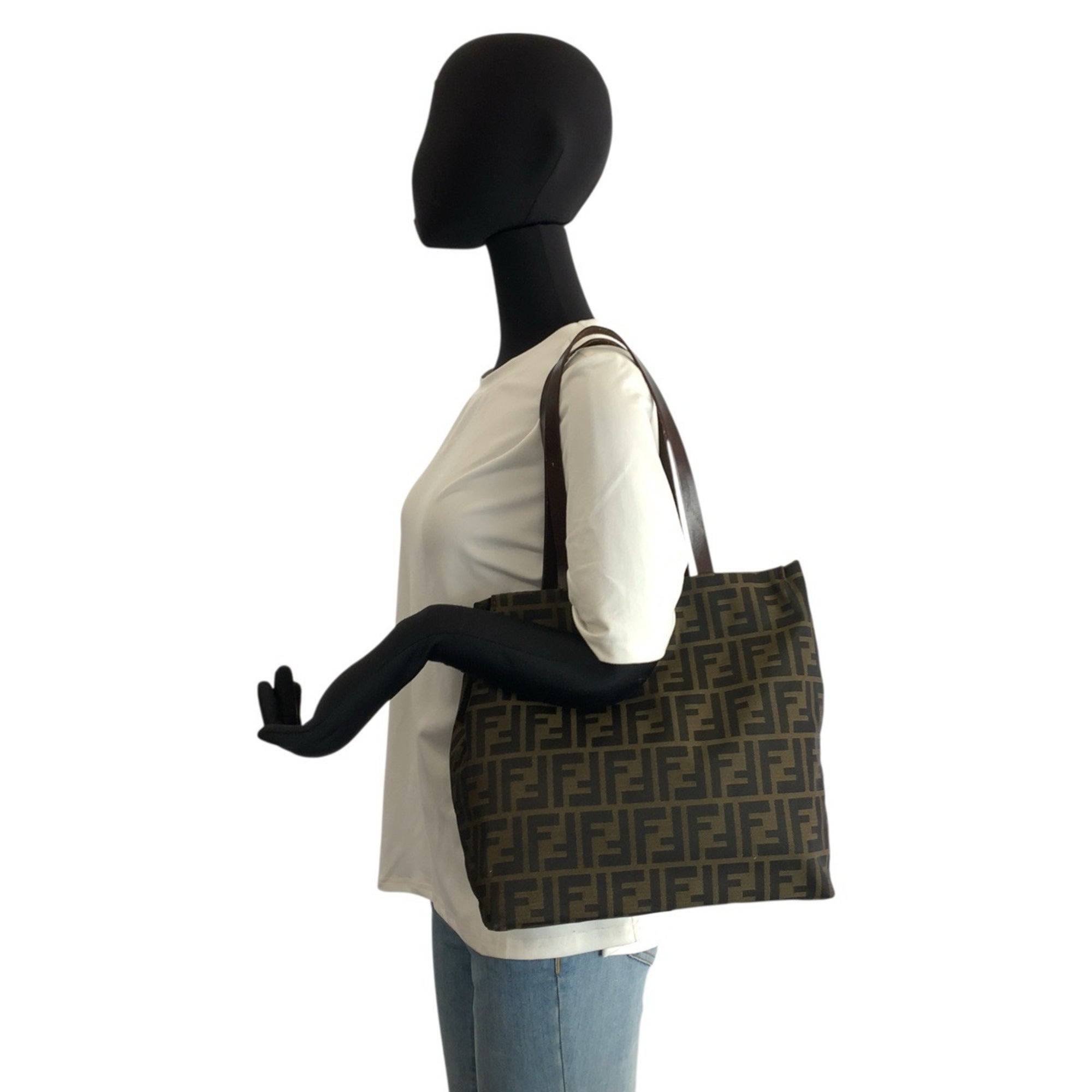 Fendi Brown Canvas Leather Shoulder Bag Tote Bag (Pre-Owned)