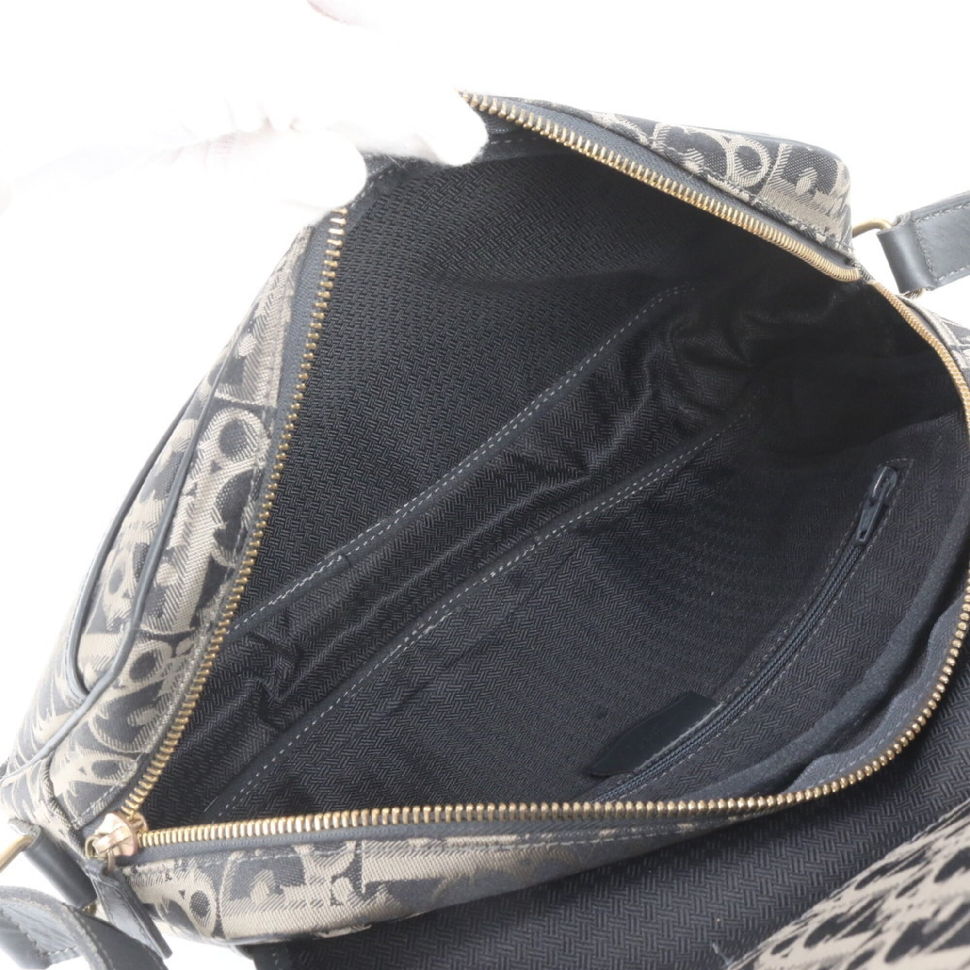 Christian Dior Gray Navy Leather Canvas Messenger Bag Shoulder Bag (Pre-Owned)