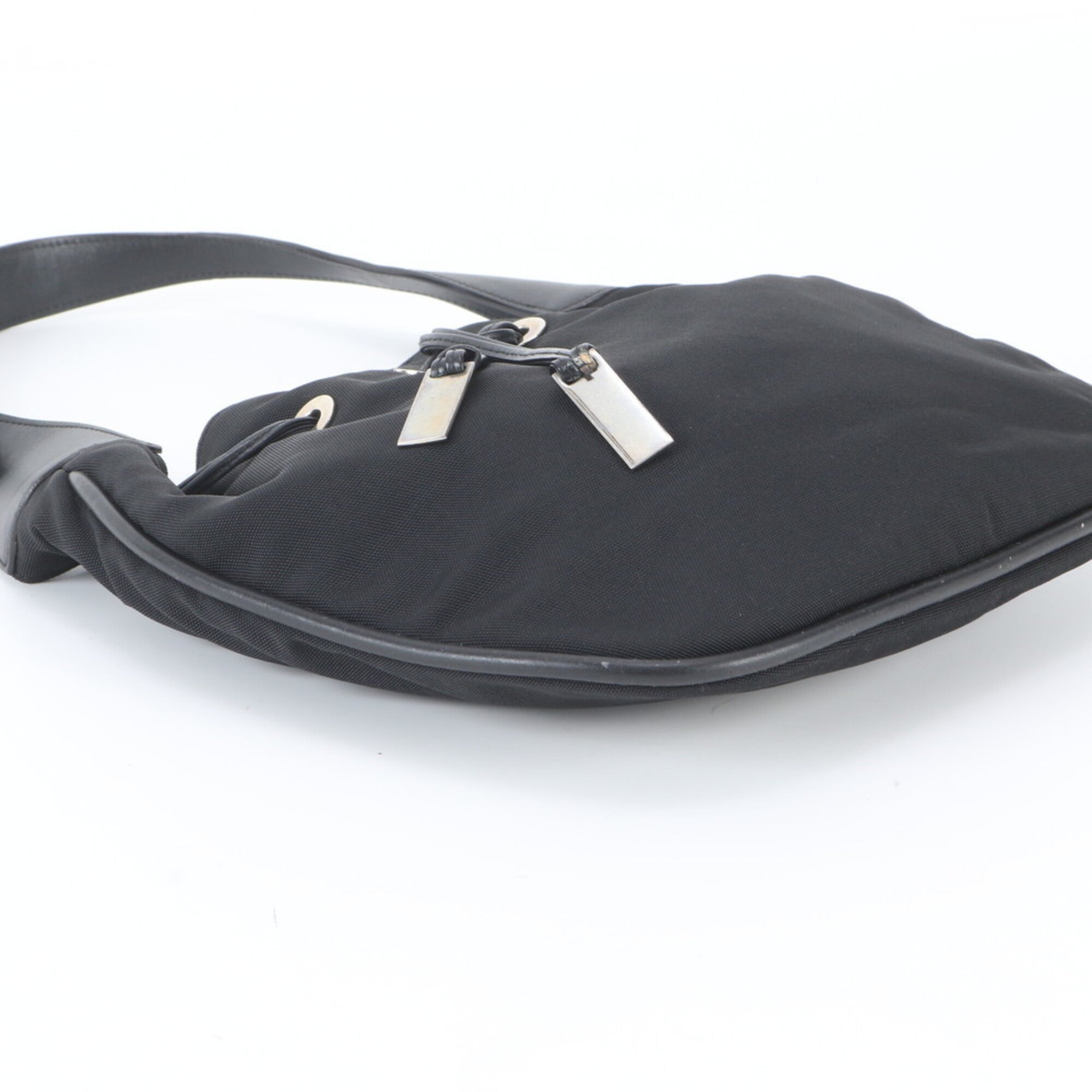Gucci Black Leather Nylon Handbag Shoulder Bag (Pre-Owned)