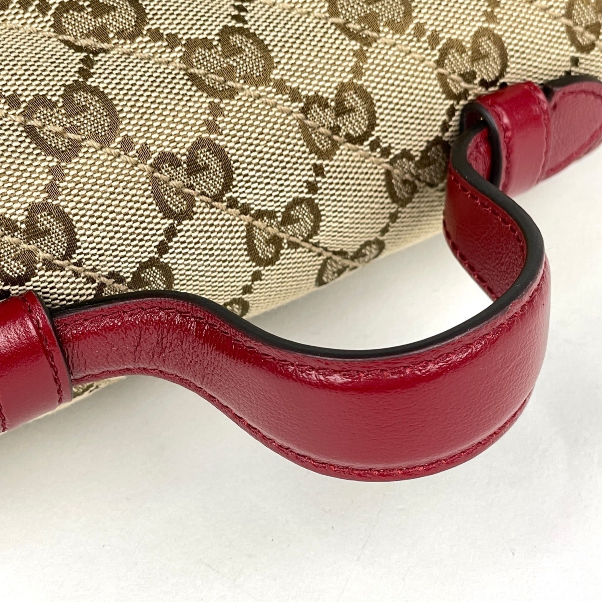 Gucci Beige Red Color Gg Canvas Leather Handbag Shoulder Bag (Pre-Owned)