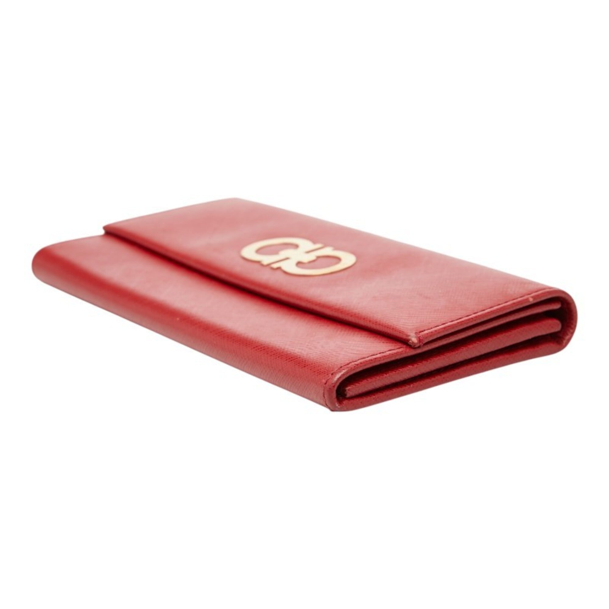 Salvatore Ferragamo Gancini Red Color Leather Long Wallet (Bi-Fold) (Pre-Owned)