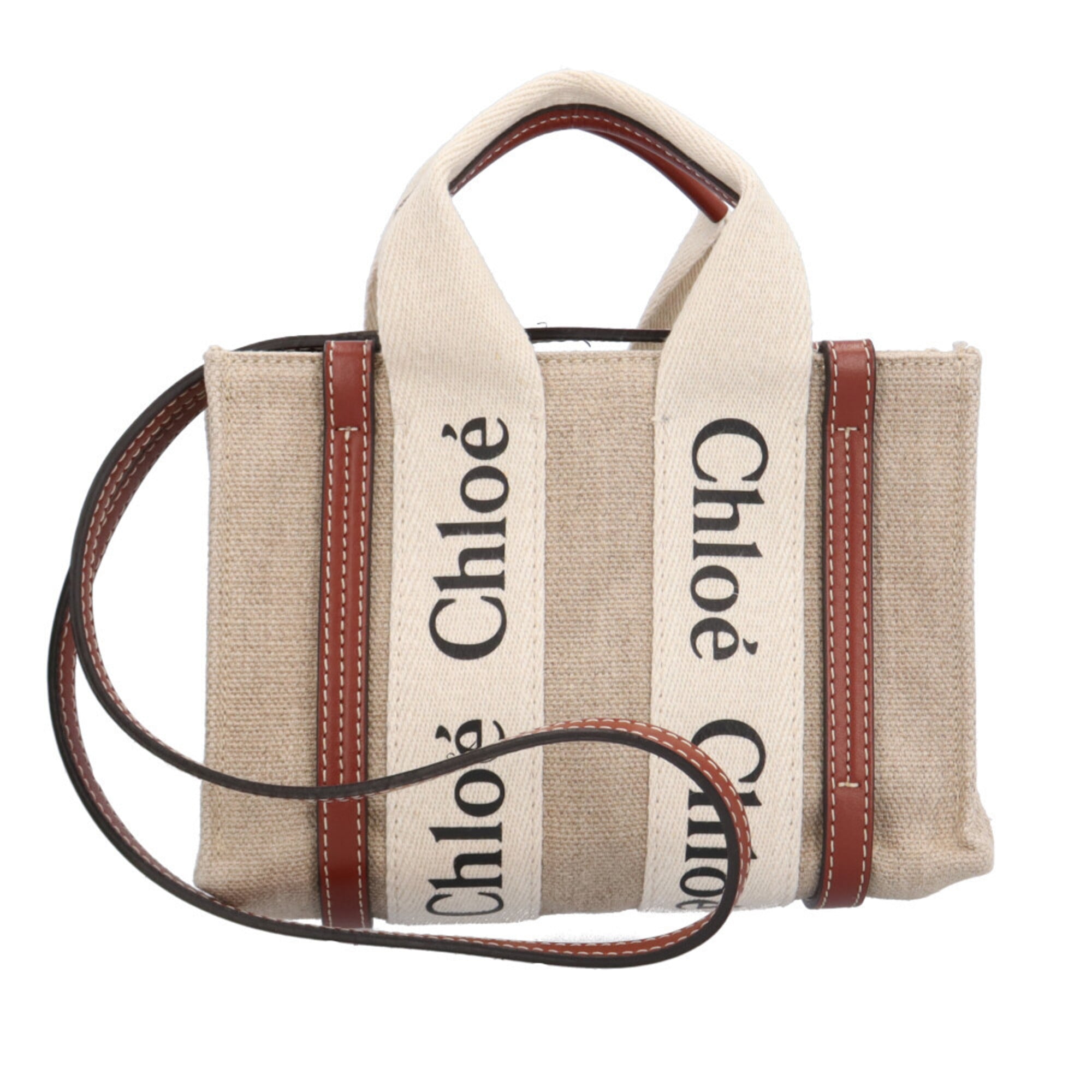 Chloé Brown White Linen Leather Shoulder Bag (Pre-Owned)