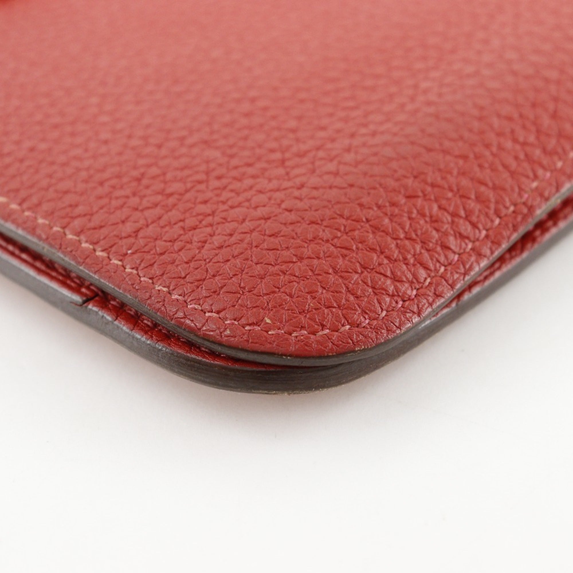 Hermes Dogon Red Color Taurillon Clemence Leather Long Wallet (Bi-Fold) (Pre-Owned)