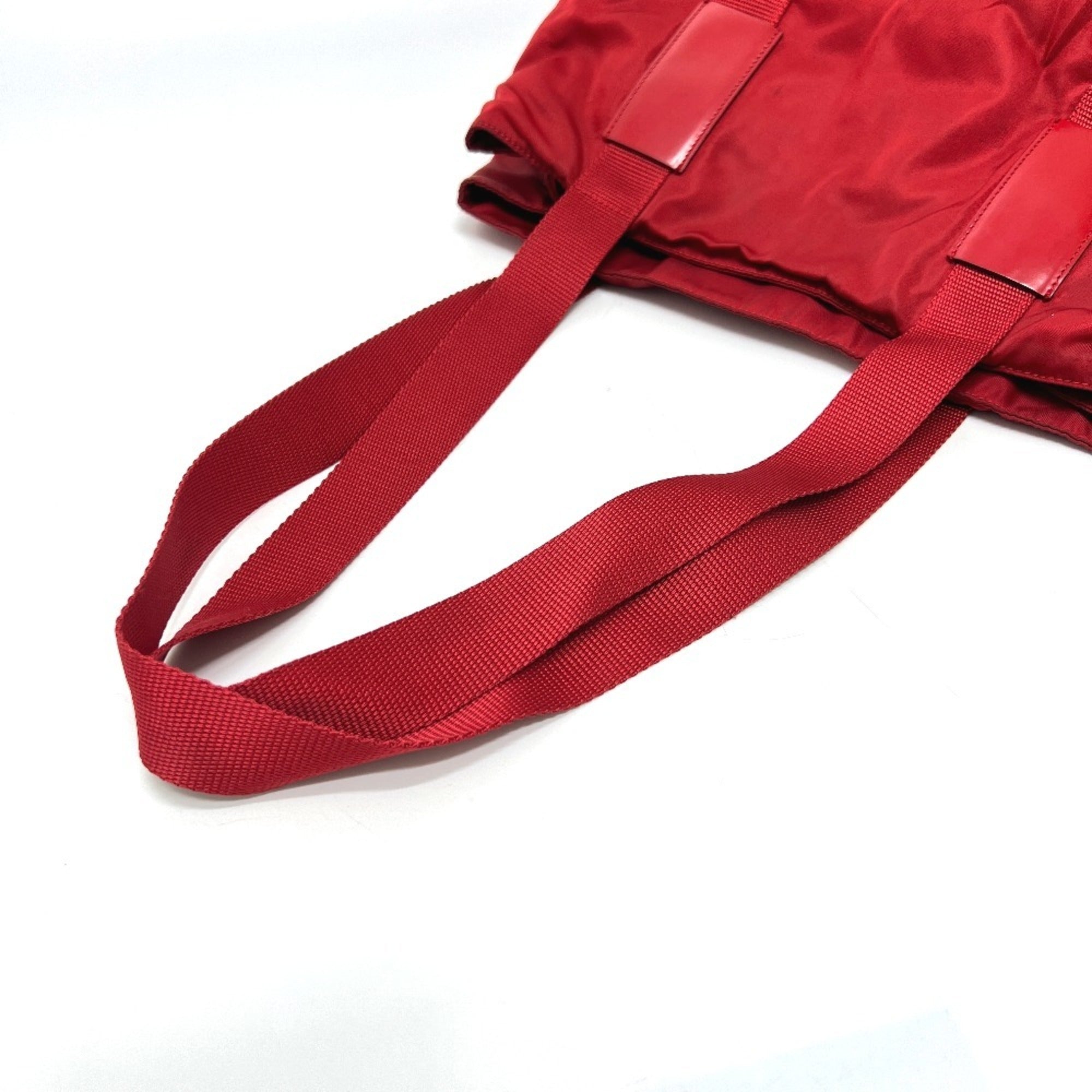 Prada Red Color Nylon Handbag Tote Bag (Pre-Owned)