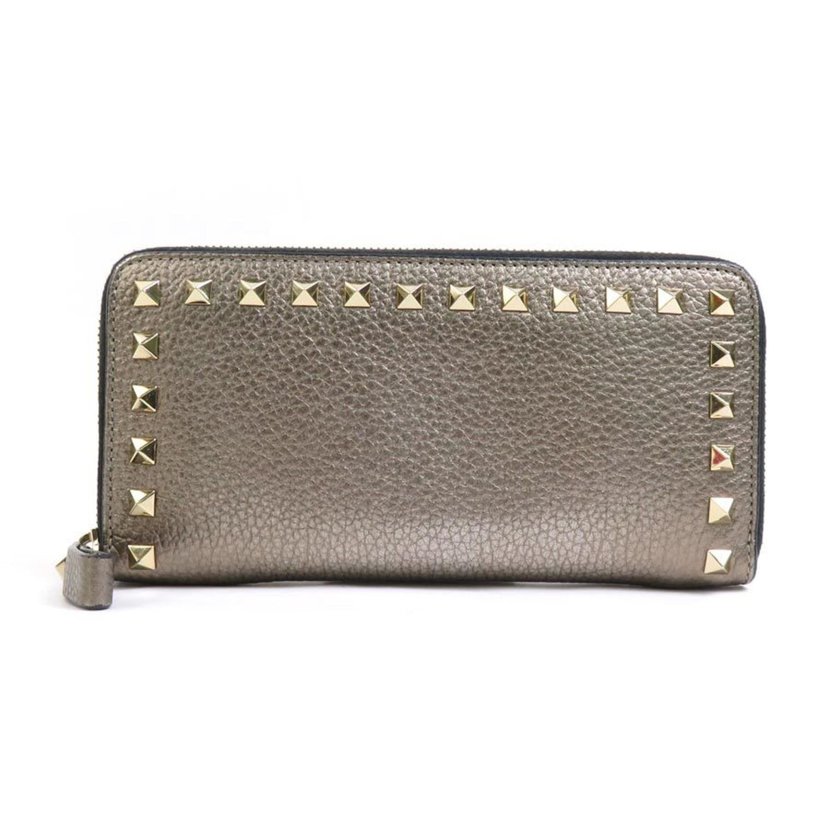 Valentino Garavani Gold Black Leather Coin Purse/Coin Case (Pre-Owned)