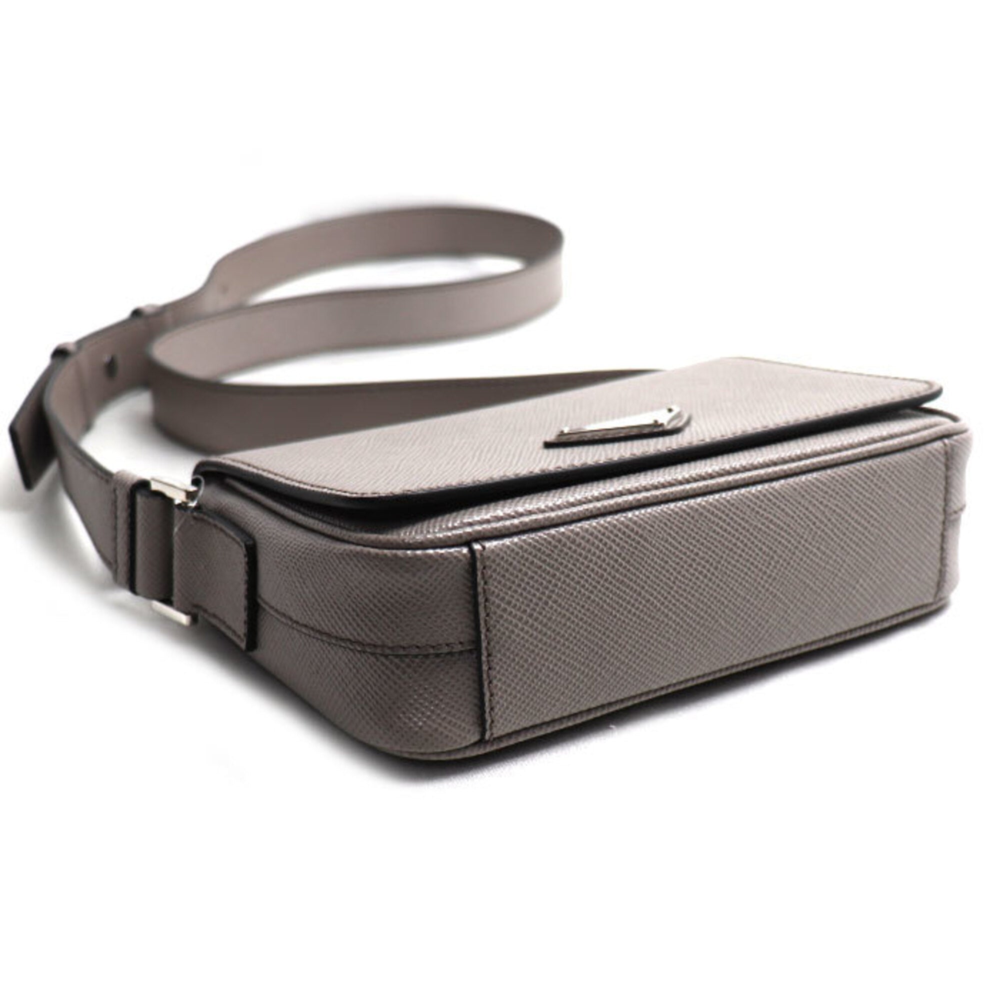 Prada Gray Leather Shoulder Bag (Pre-Owned)