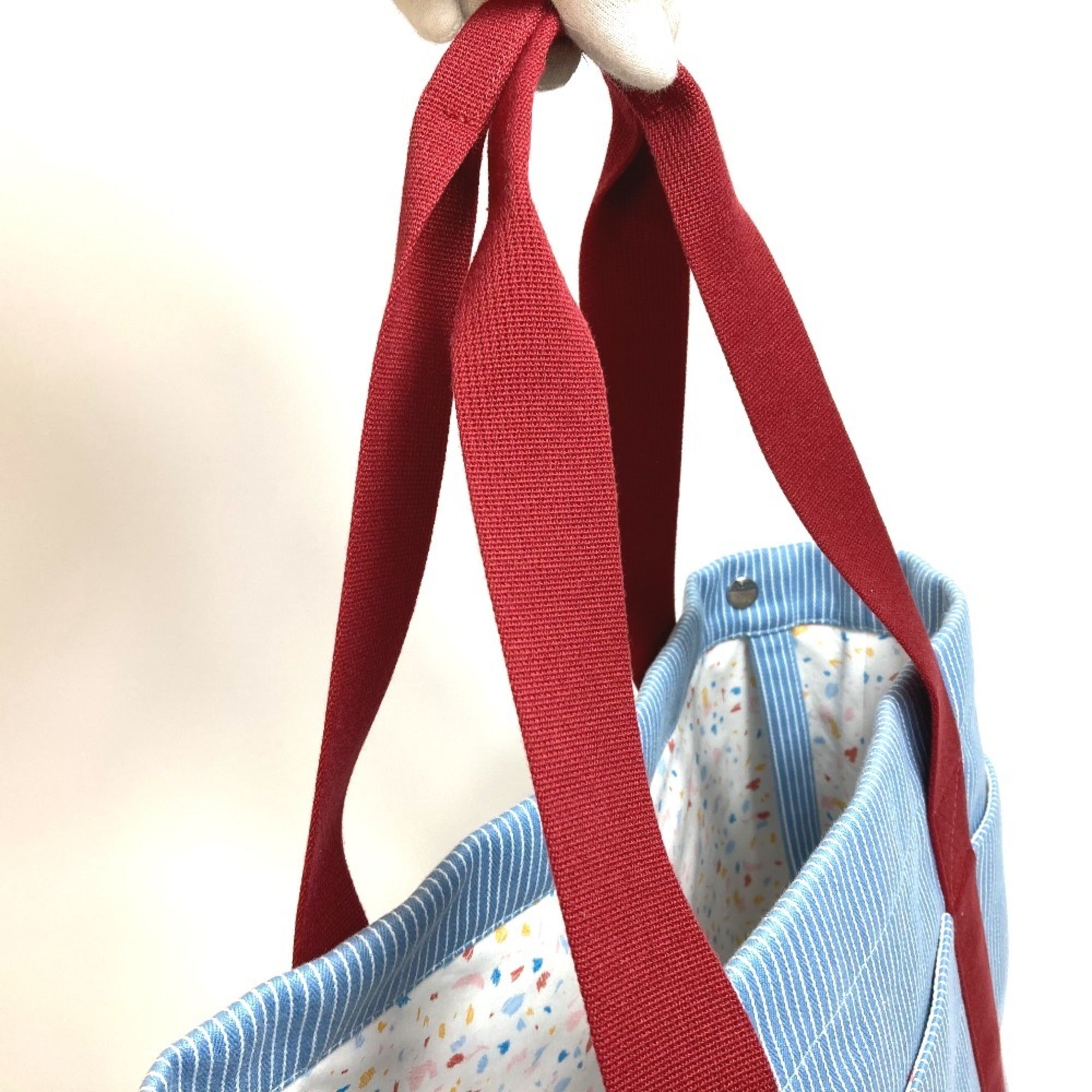 Hermes Blue Red Color Canvas Tote Bag (Pre-Owned)