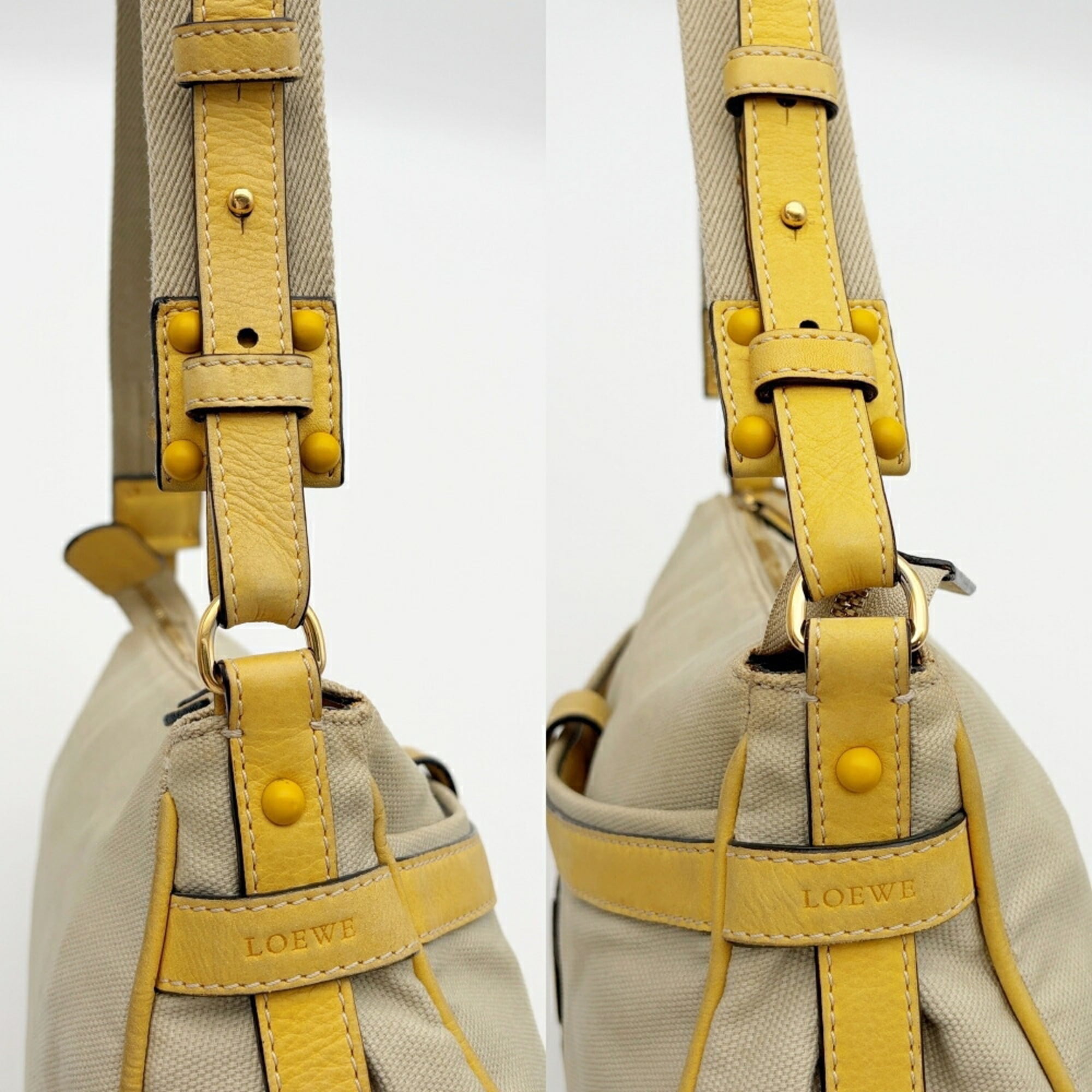 Loewe Beige Yellow Canvas Leather Shoulder Bag (Pre-Owned)