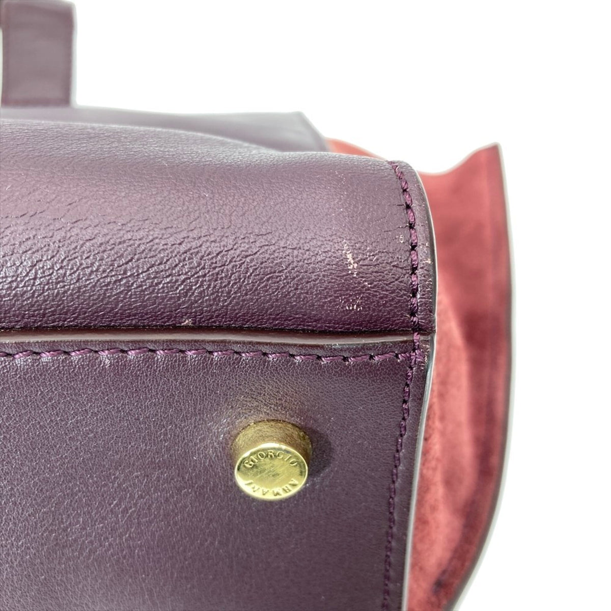Giorgio Armani Bordeaux Red Color Wine Suede Leather Handbag Tote Bag (Pre-Owned)