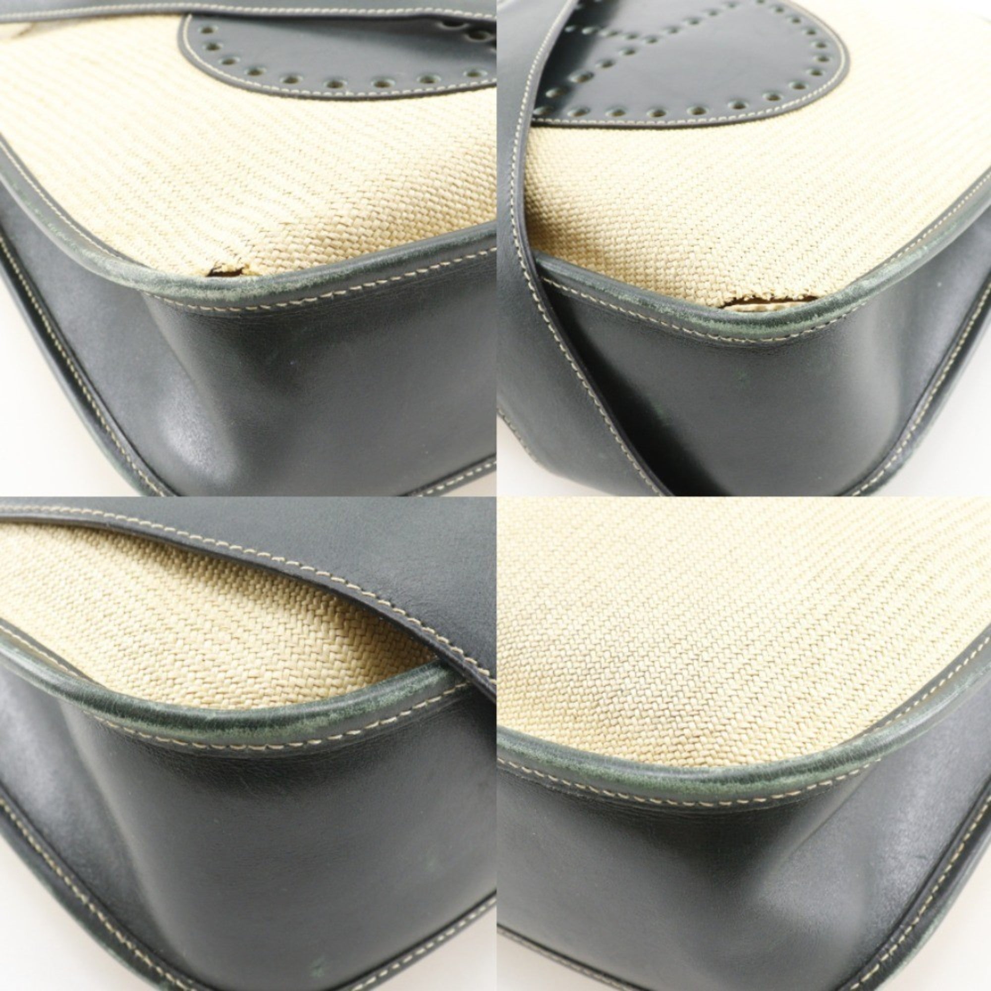 Hermes Beige Green Straw Shoulder Bag (Pre-Owned)