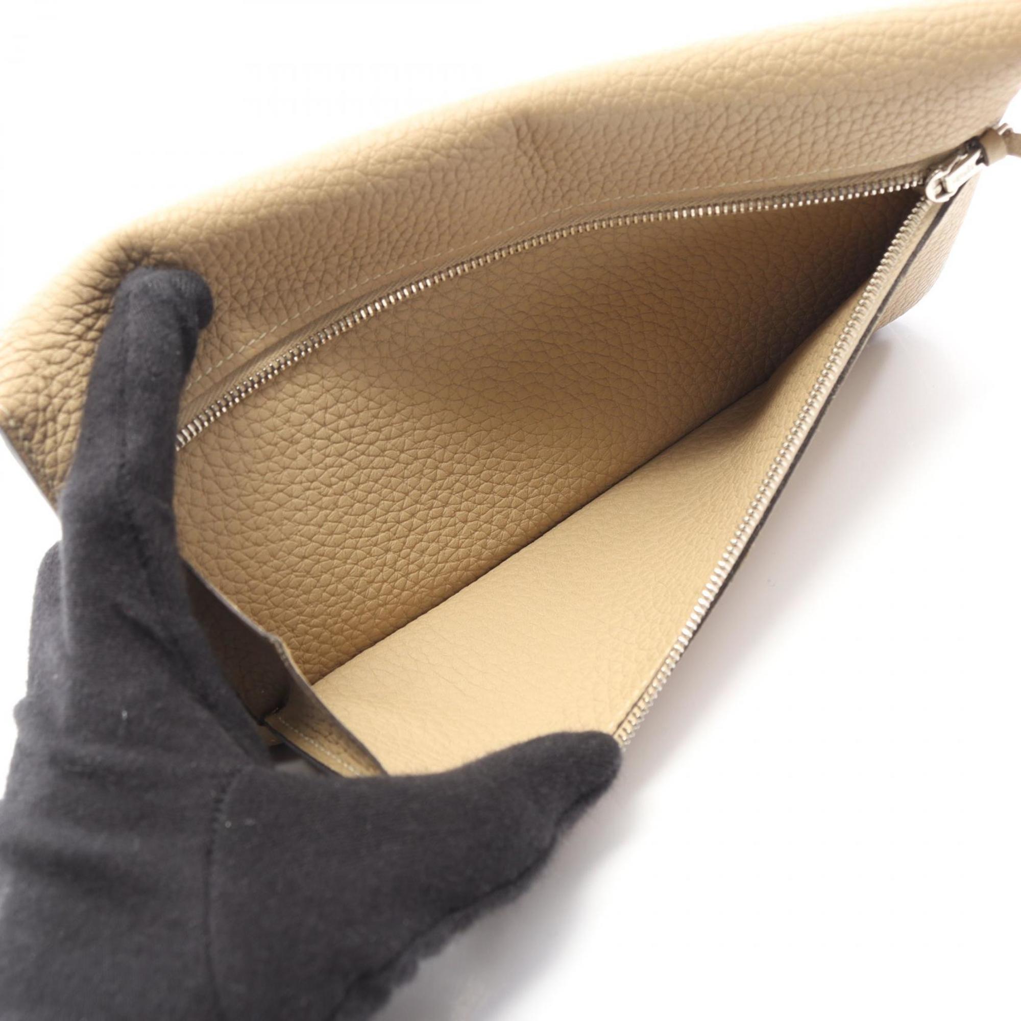 Hermes Beige Taurillon Clemence Leather Long Wallet (Bi-Fold) (Pre-Owned)