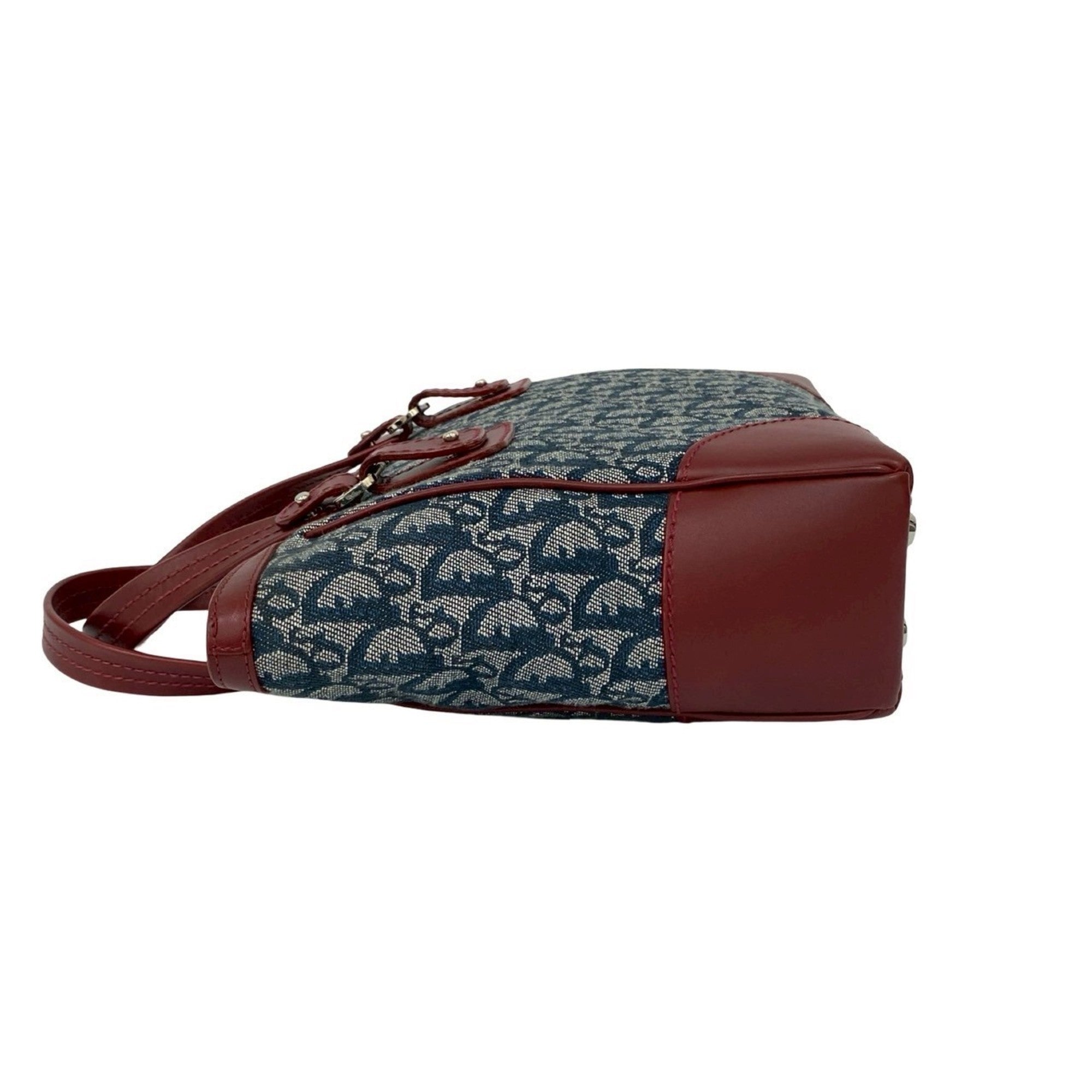 Christian Dior Navy Wine Canvas Leather Handbag Tote Bag (Pre-Owned)