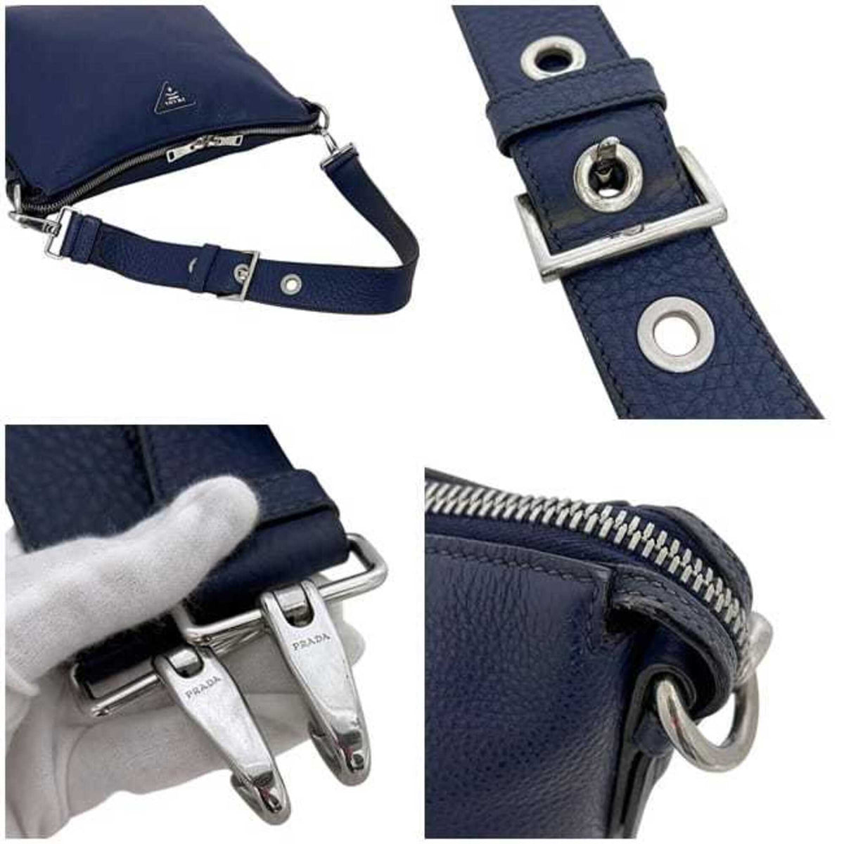 Prada Navy Leather Shoulder Bag (Pre-Owned)