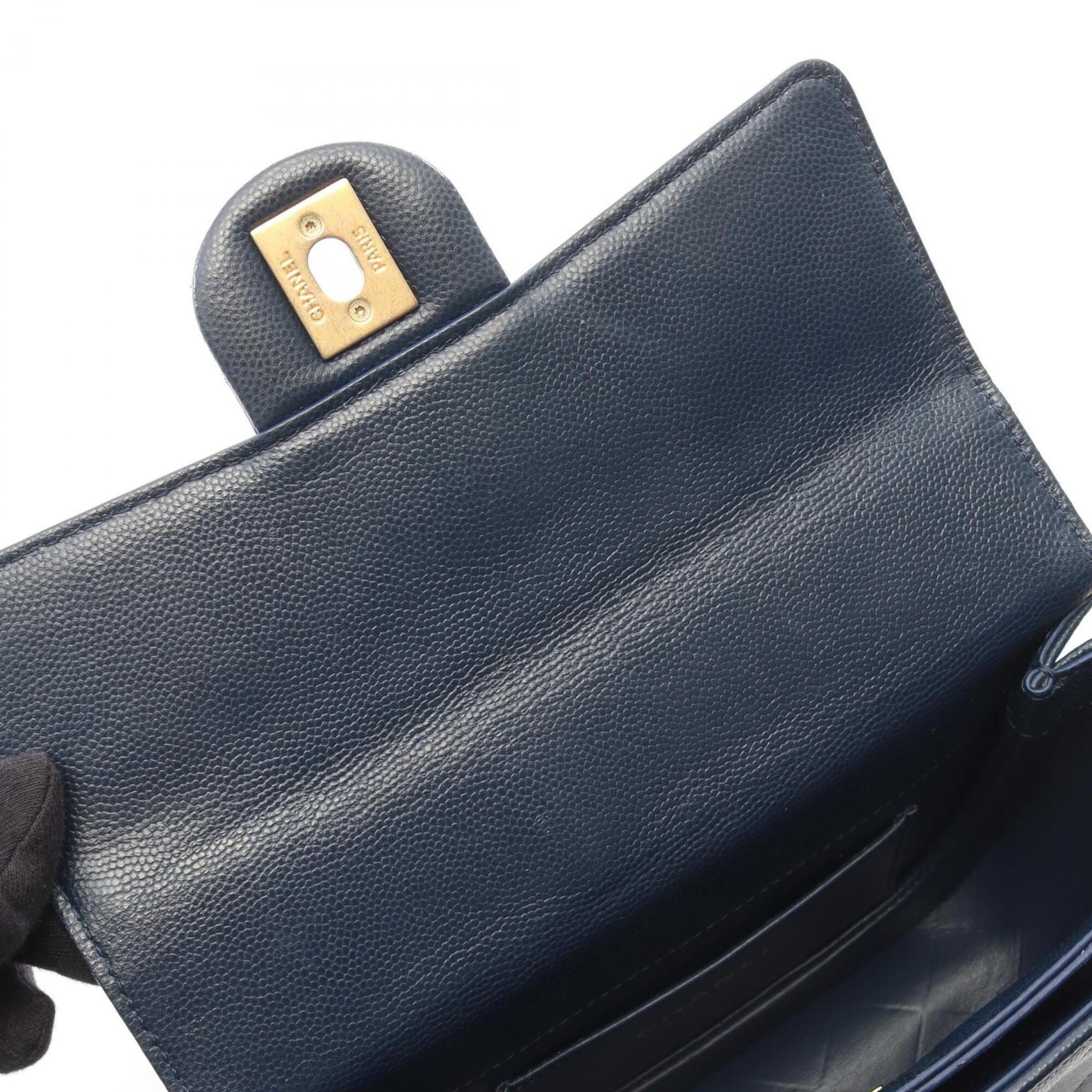 Chanel Navy Grained Calfskin Handbag Shoulder Bag (Pre-Owned)