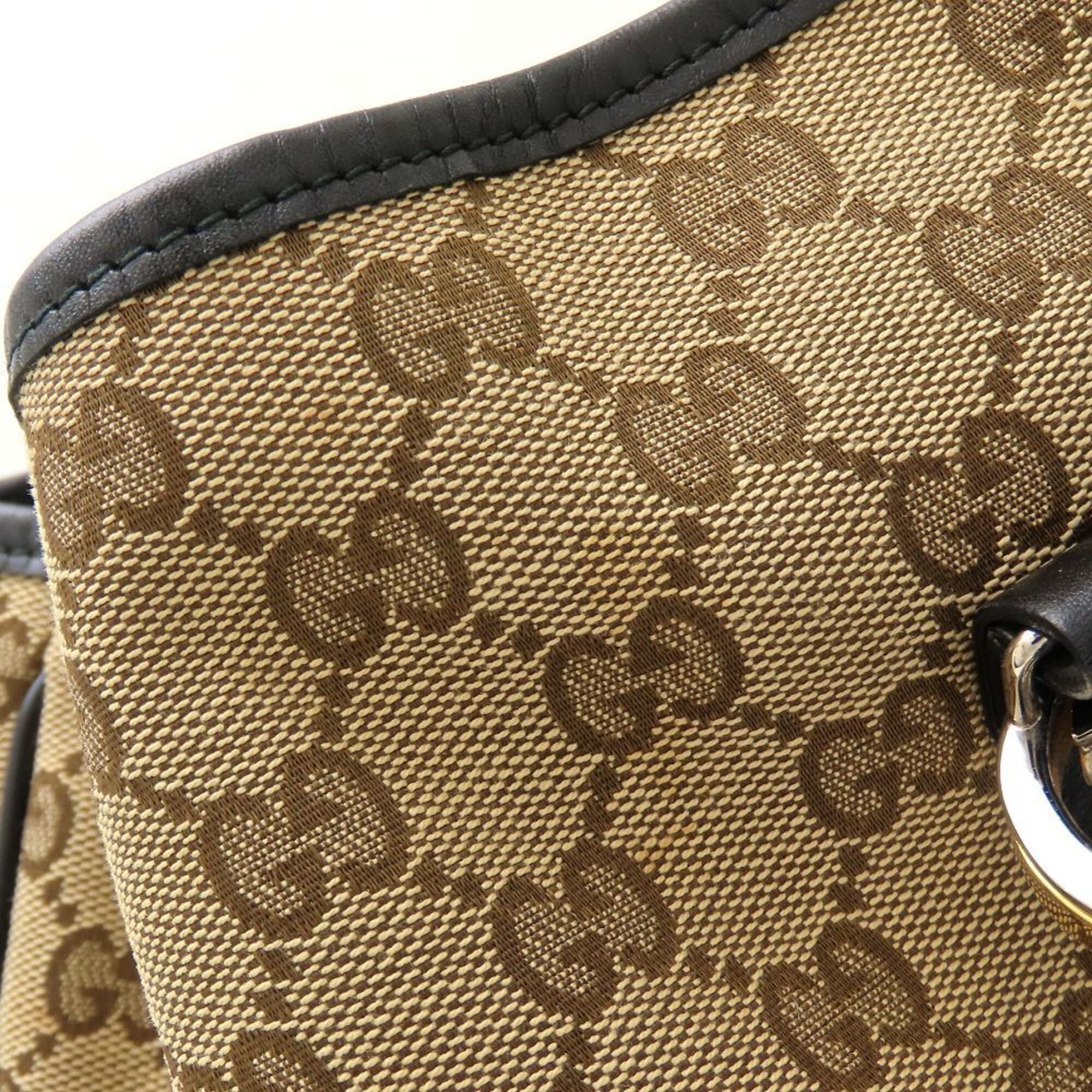 Gucci Beige Black Gg Canvas Leather Tote Bag (Pre-Owned)