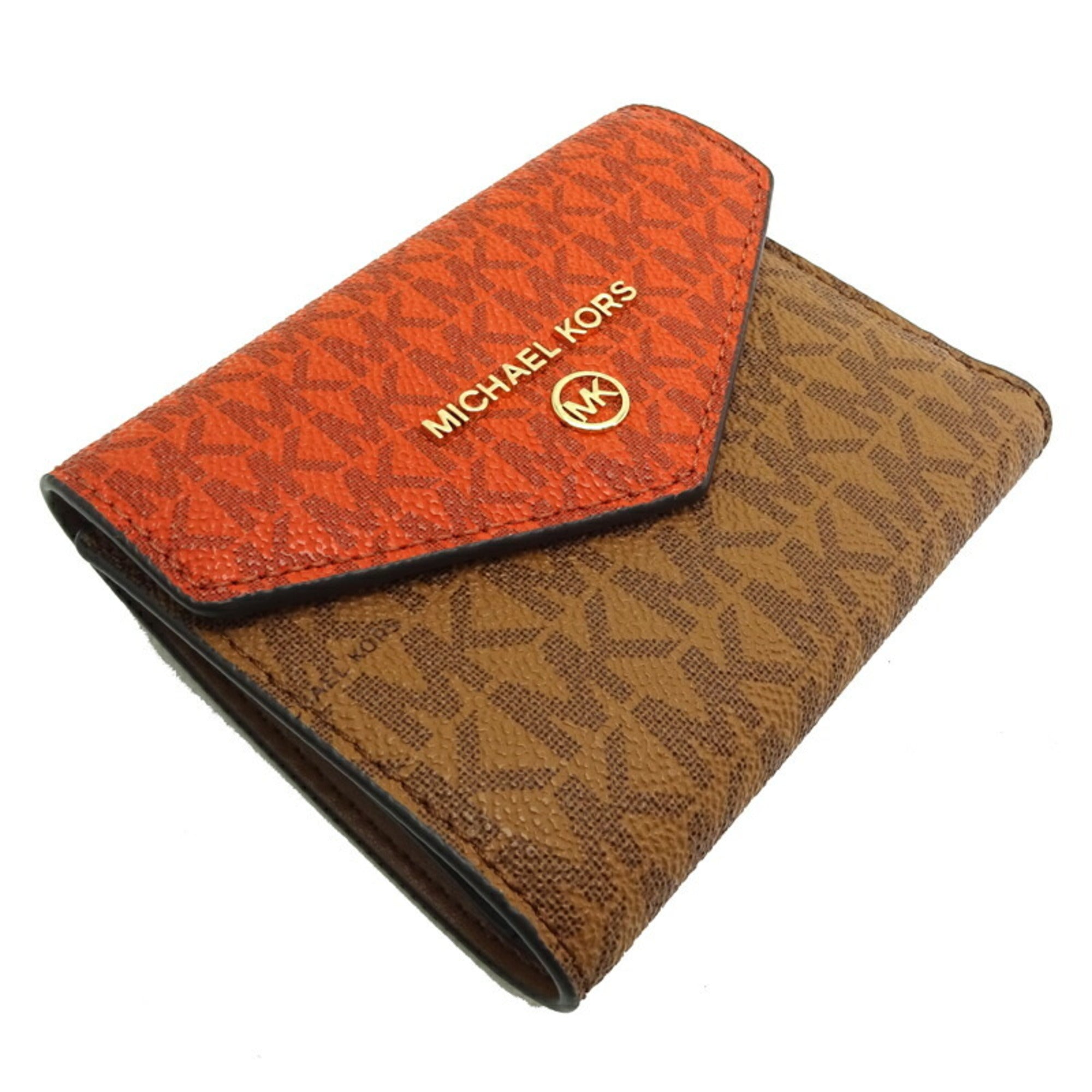 Michael Kors Brown Orange Pvc Leather Wallet (Tri-Fold) (Pre-Owned)