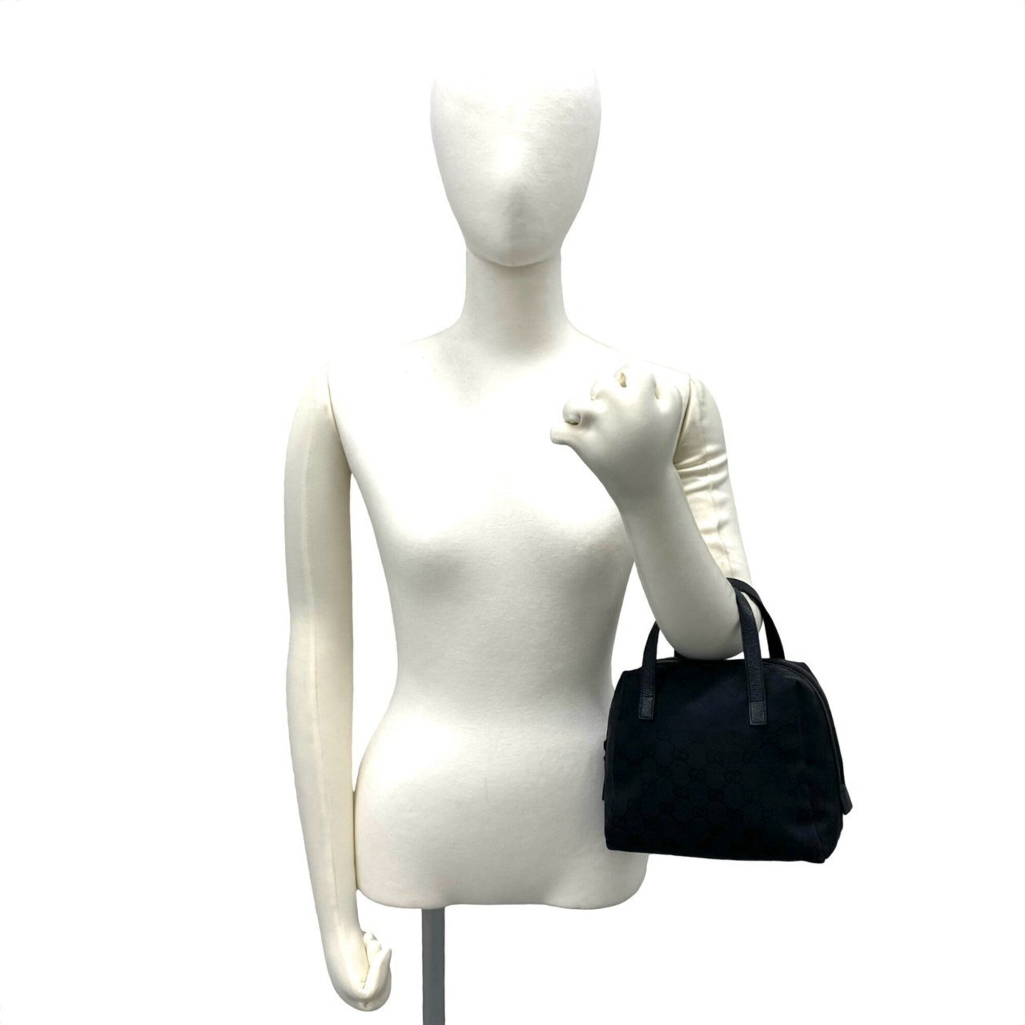Gucci Black Canvas Leather Boston Bag Handbag Tote Bag (Pre-Owned)