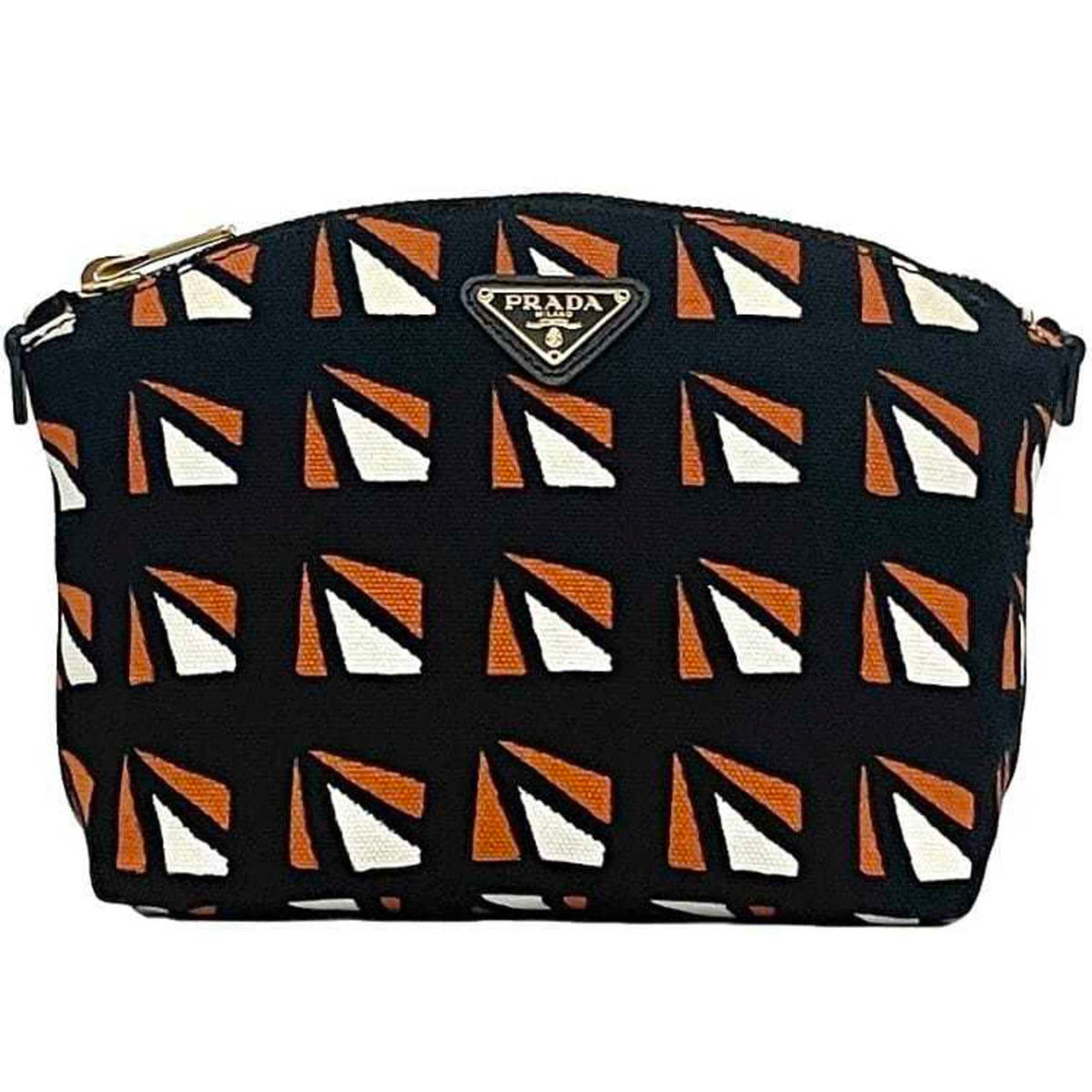 Prada Black Orange Canvas Leather Pouch (Pre-Owned)