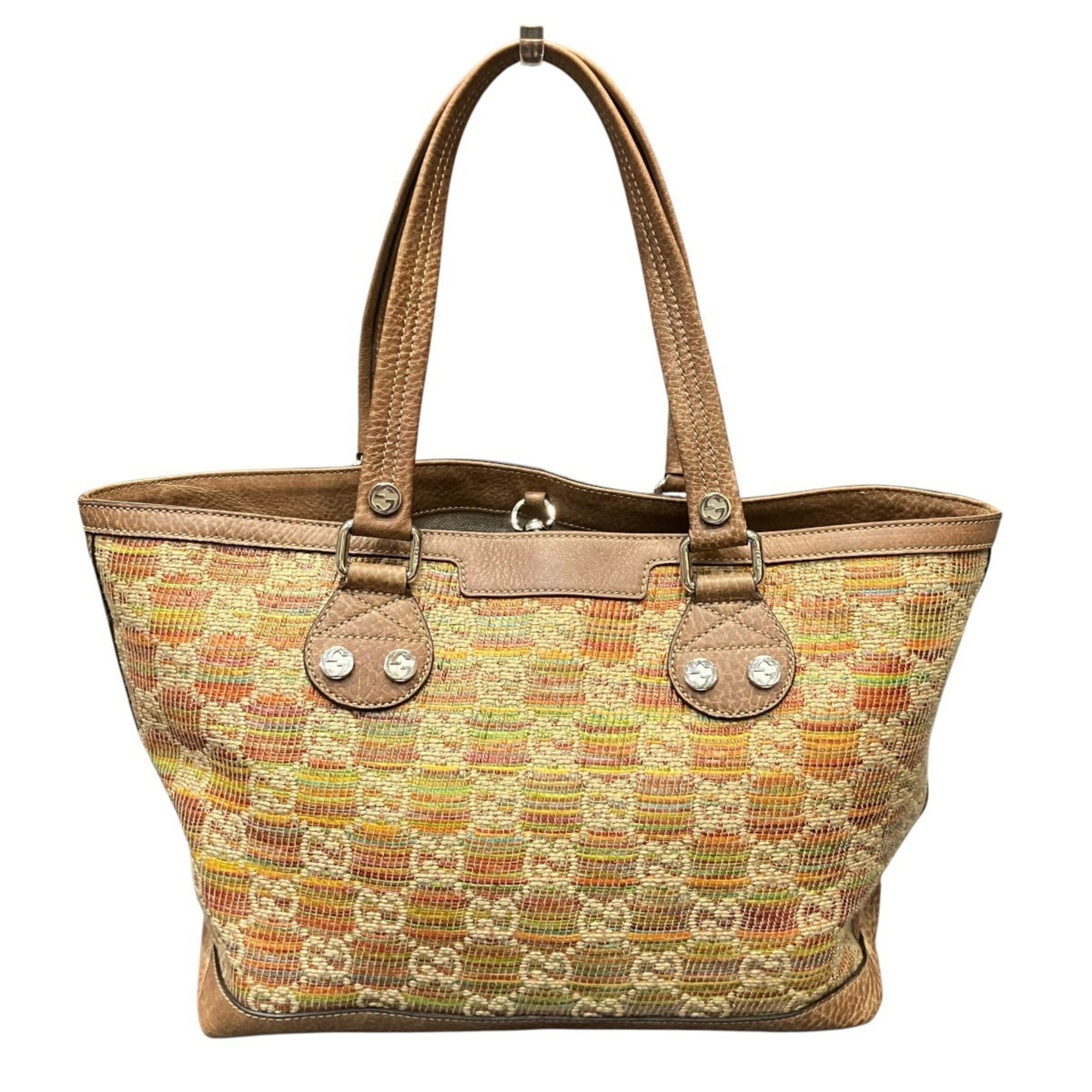 Gucci Multi-Color Hemp Linen Leather Tote Bag (Pre-Owned)