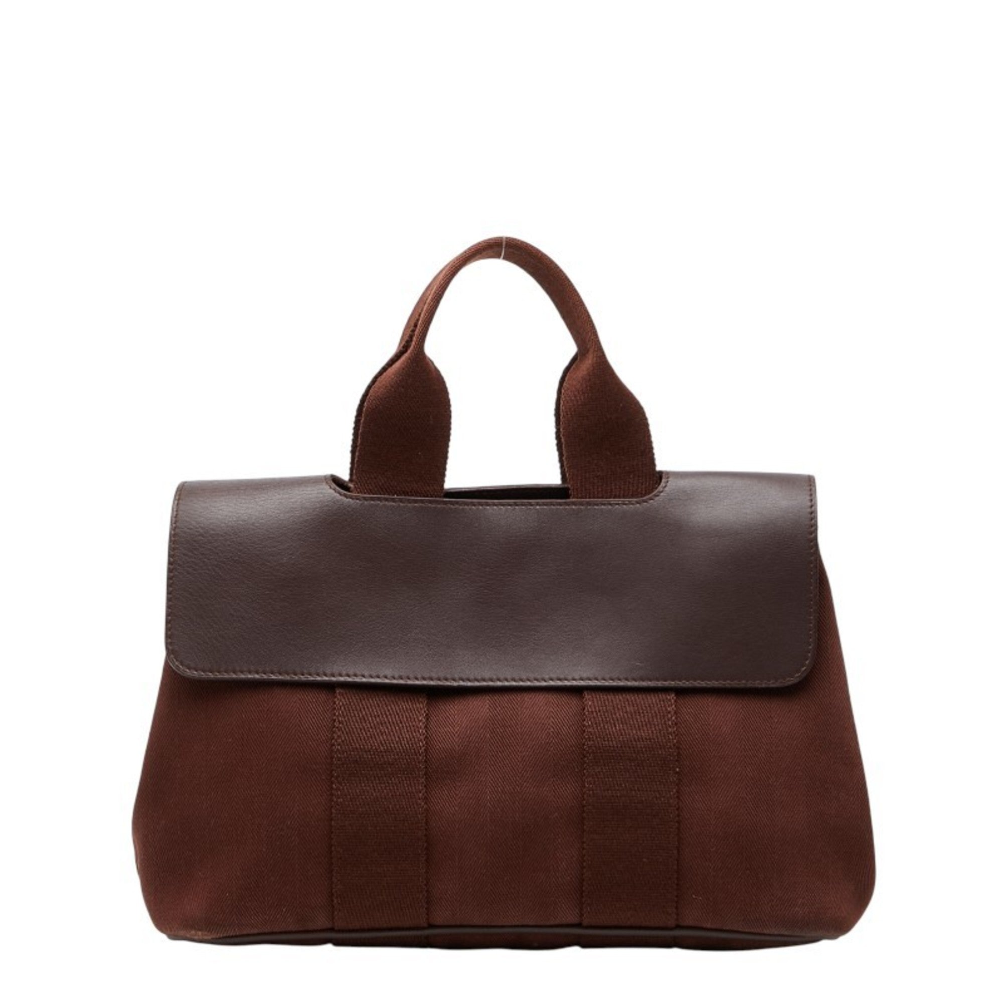 Hermes Brown Toile Chevron Leather Handbag Pouch Tote Bag (Pre-Owned)