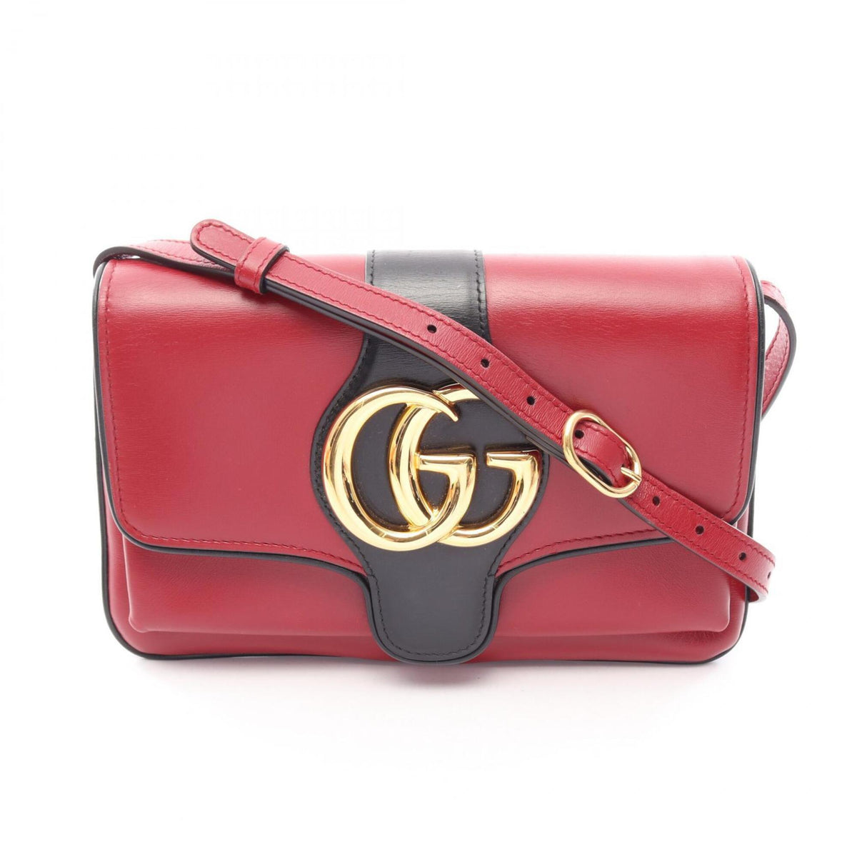 Gucci Black Red Color Leather Shoulder Bag (Pre-Owned)