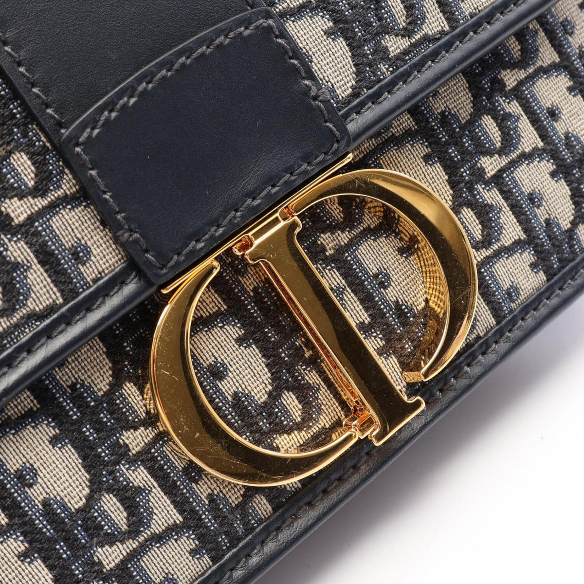 Christian Dior Beige Navy Canvas Leather Handbag Shoulder Bag (Pre-Owned)