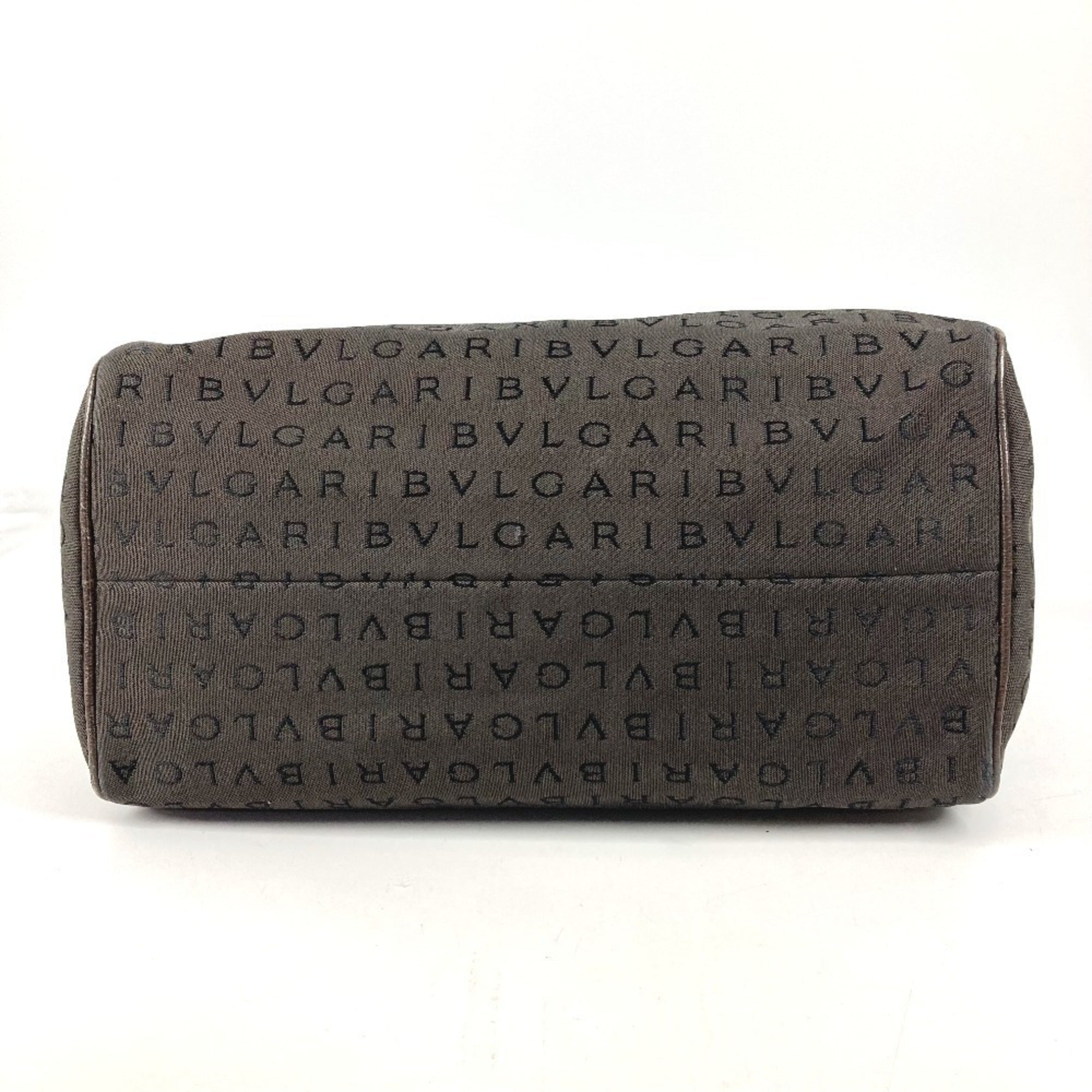 Bvlgari Logomania Brown Leather Canvas Boston Bag Handbag Tote Bag (Pre-Owned)