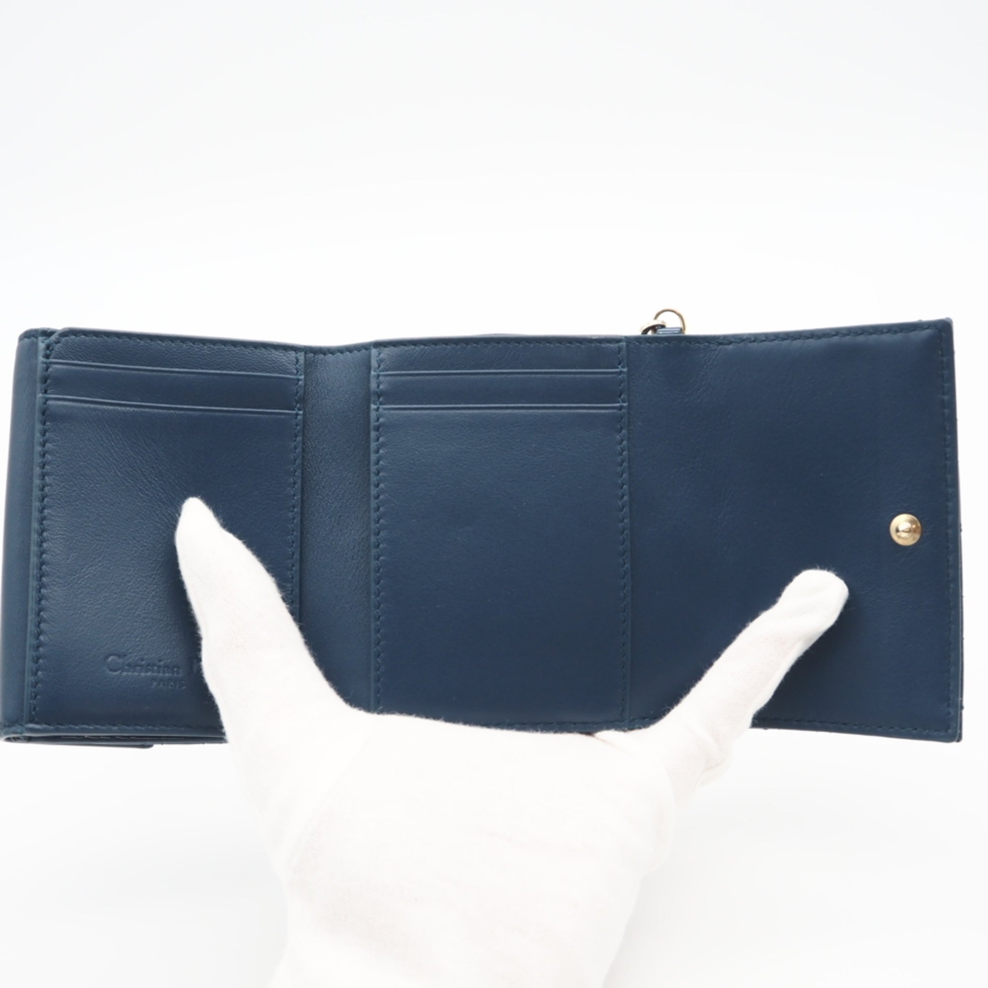 Christian Dior Lady Dior Blue Patent Leather Wallet (Tri-Fold) (Pre-Owned)