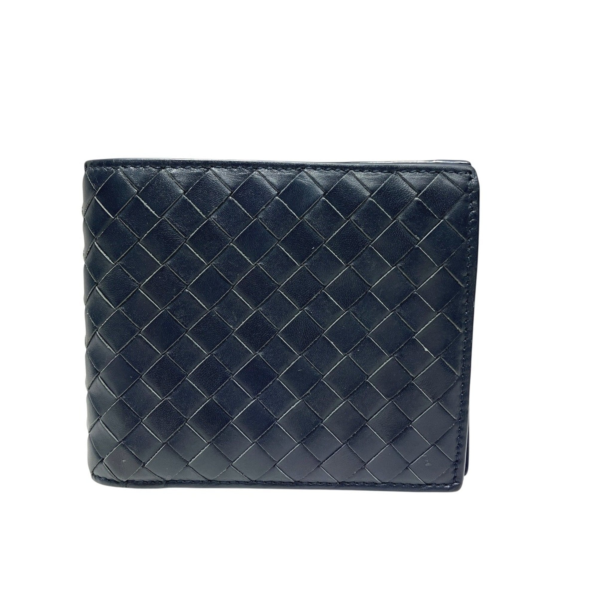 Bottega Veneta Intrecciato Navy Leather Wallet (Bi-Fold) (Pre-Owned)