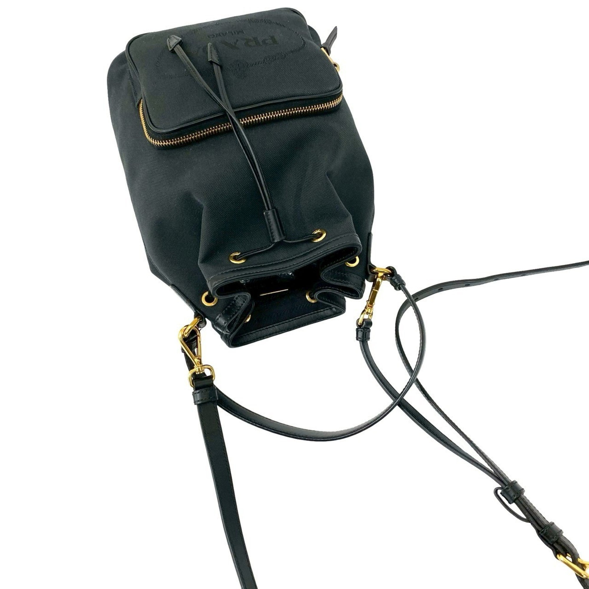 Prada Black Canvas Leather Handbag Shoulder Bag (Pre-Owned)