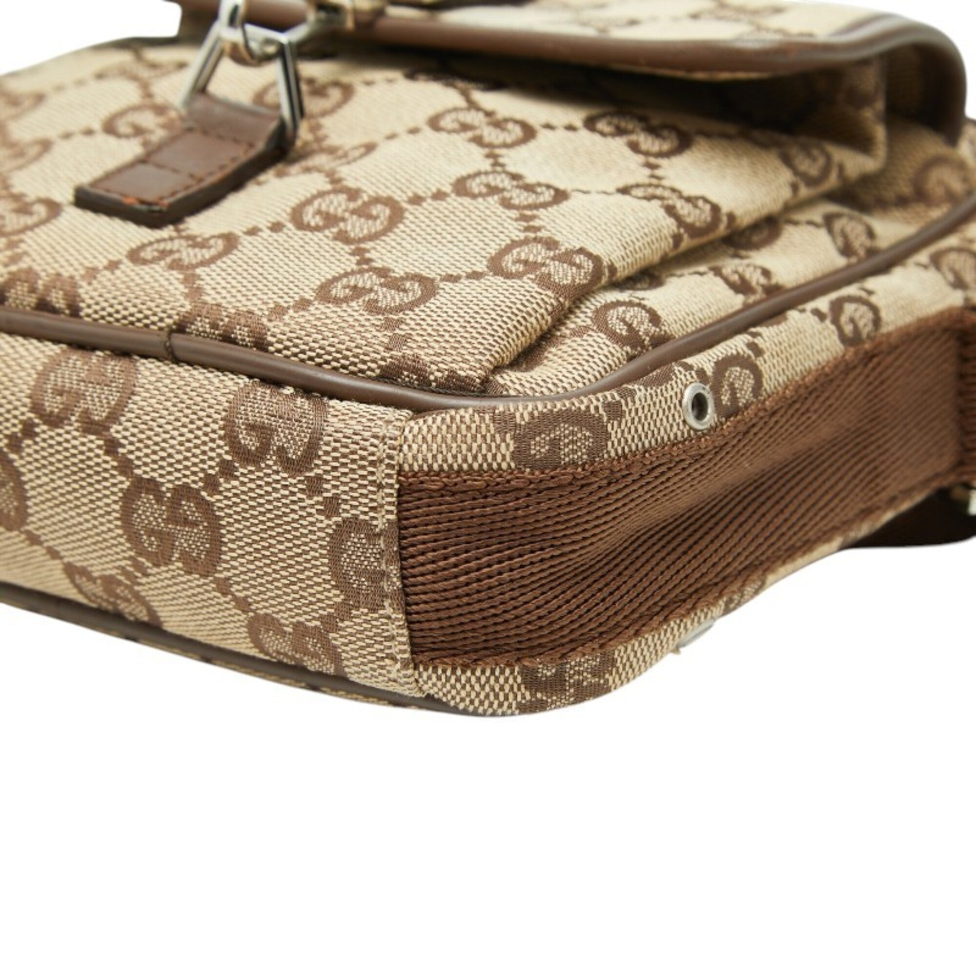 Gucci Beige Brown Canvas Leather Shoulder Bag (Pre-Owned)