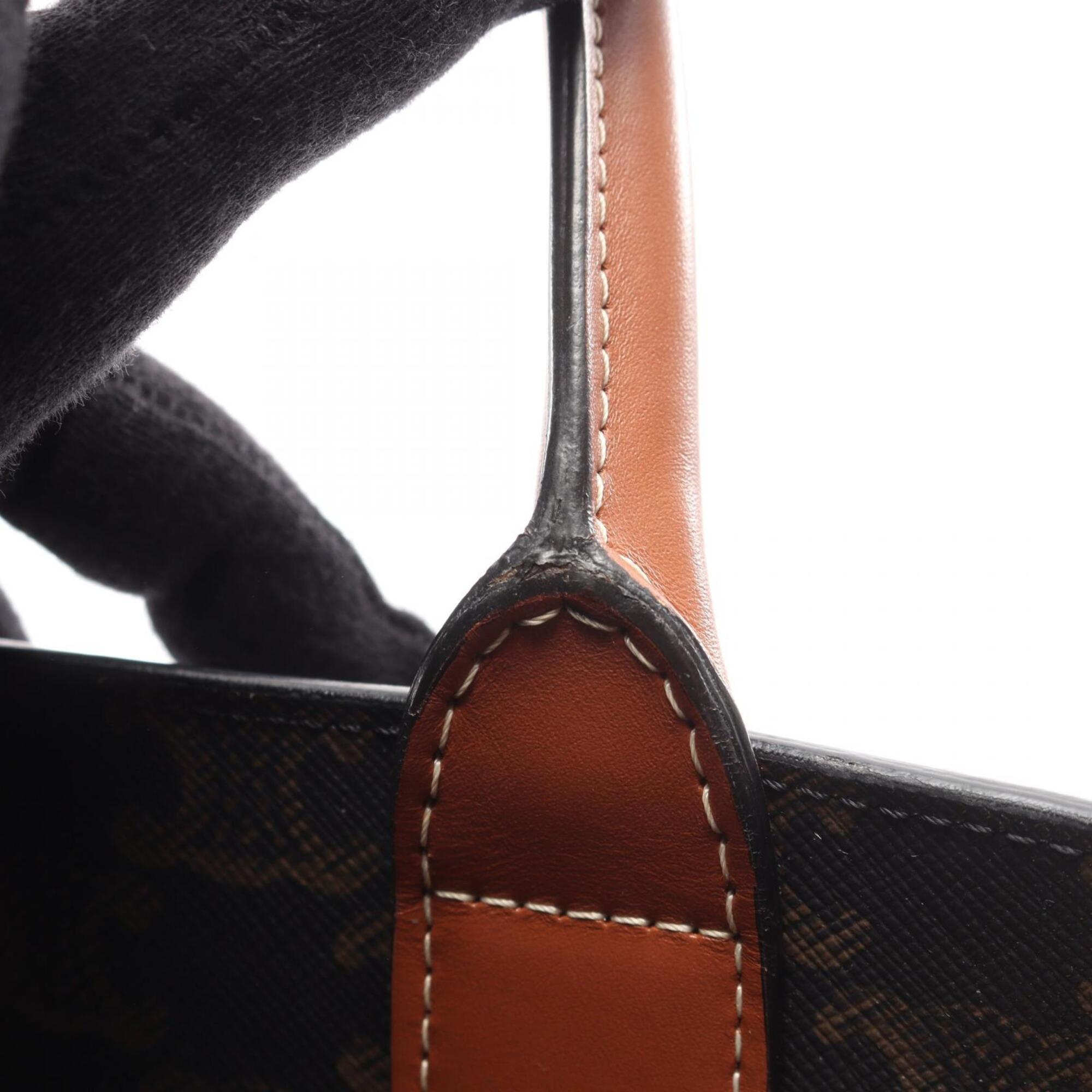 Celine Black Brown Pvc Coated Canvas Leather Tote Bag (Pre-Owned)